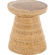 Deco 79 Banana Leaf Handmade Side End Accent Table Woven End Table with Wooden Tabletop, Side Table 16" x 16" x 19", Brown