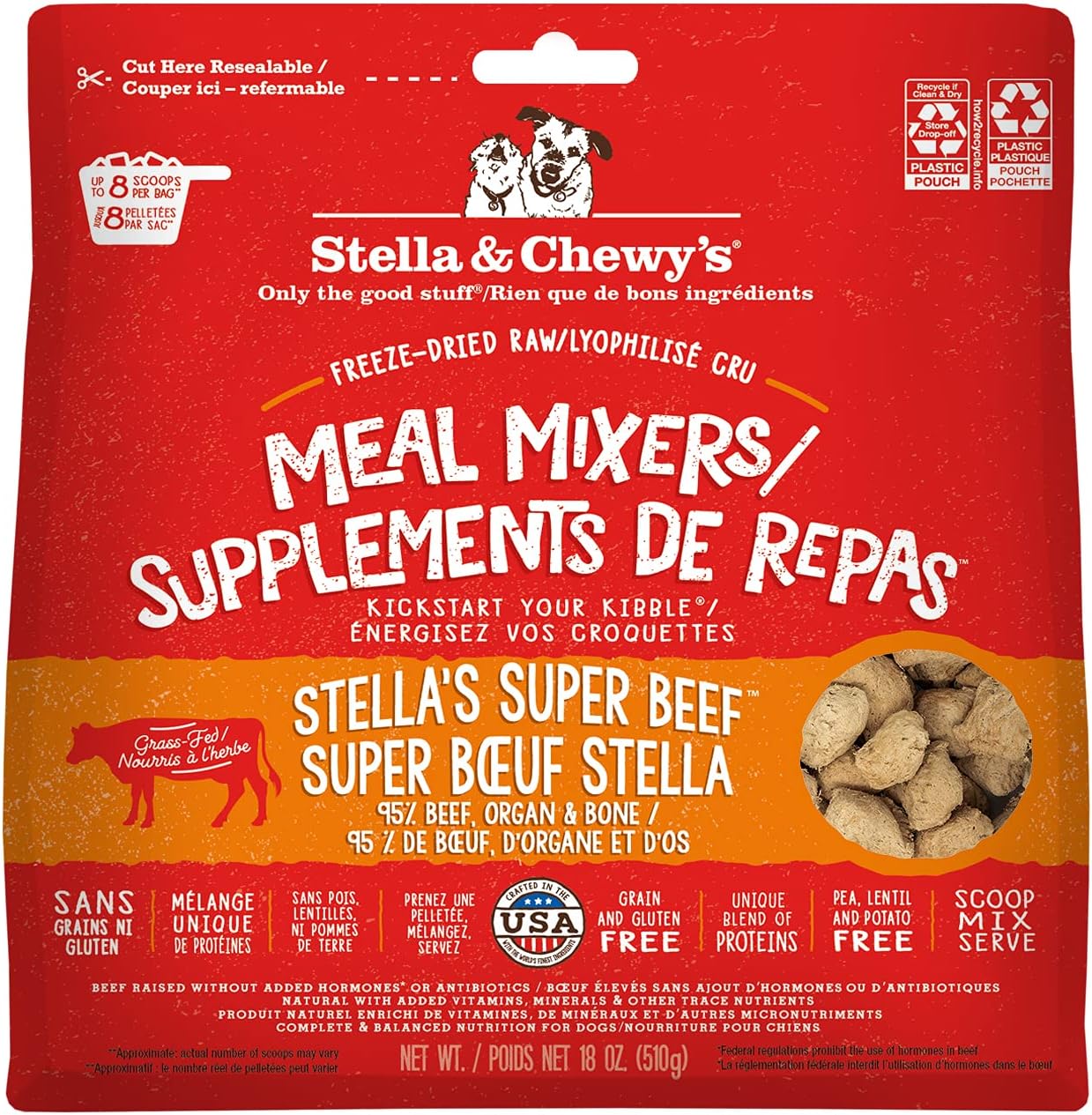 Stella & Chewy’s Freeze Dried Raw Super Beef Meal Mixer – Dog Food Topper for Small & Large Breeds – Grain Free, Protein Rich Recipe – 510g Bag
