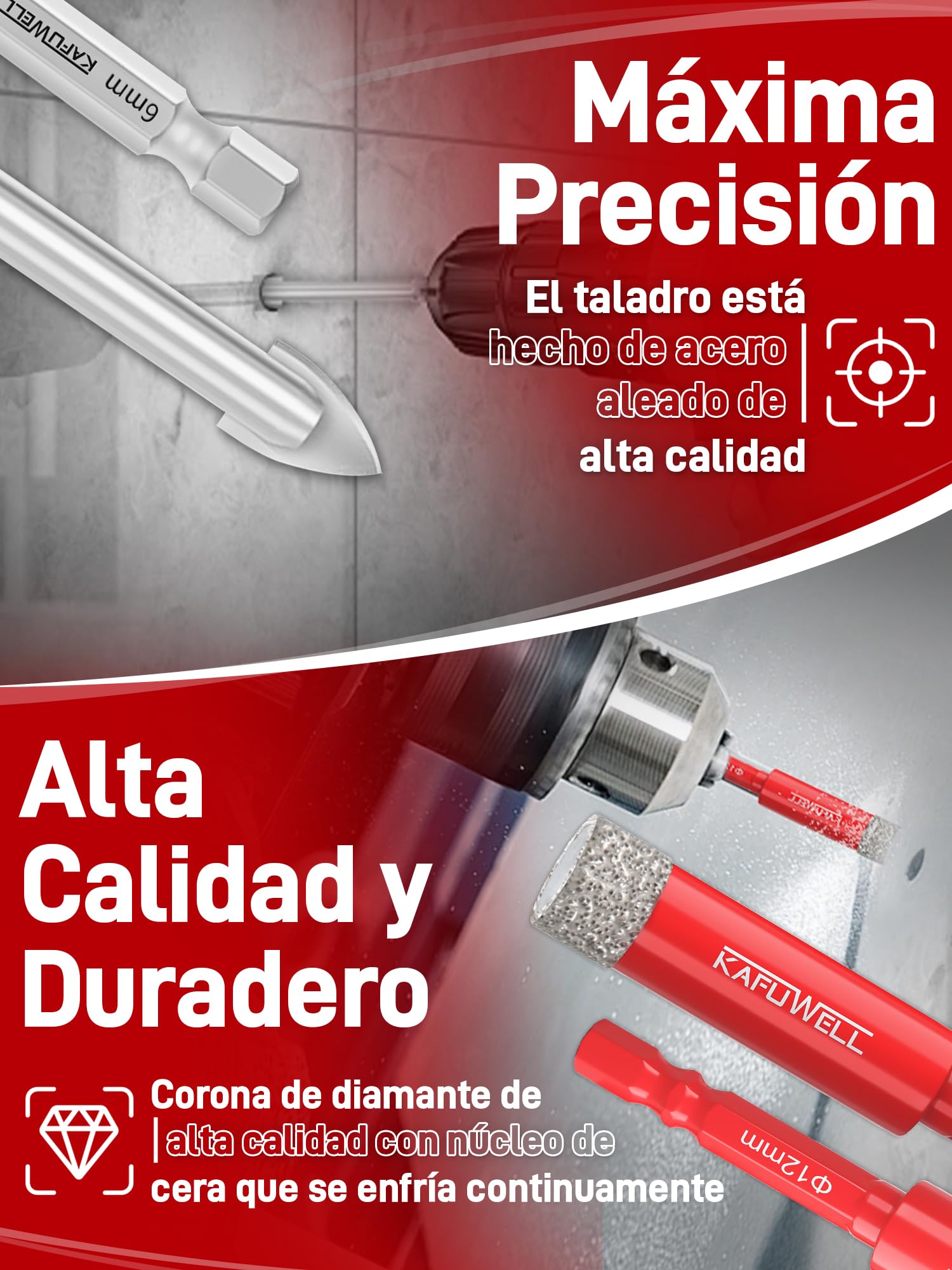 6PCS Brocas para Porcelanico,1/4"Vástago Hexagonal,Ø5/6/8/10/12mm | Brocas Diamante & 6mm Broca de Carburo, para Azulejo Cerámica, Cuarzo, Vidrio, Granito, Ladrillo, Mármol, Porcelana,Gres fino