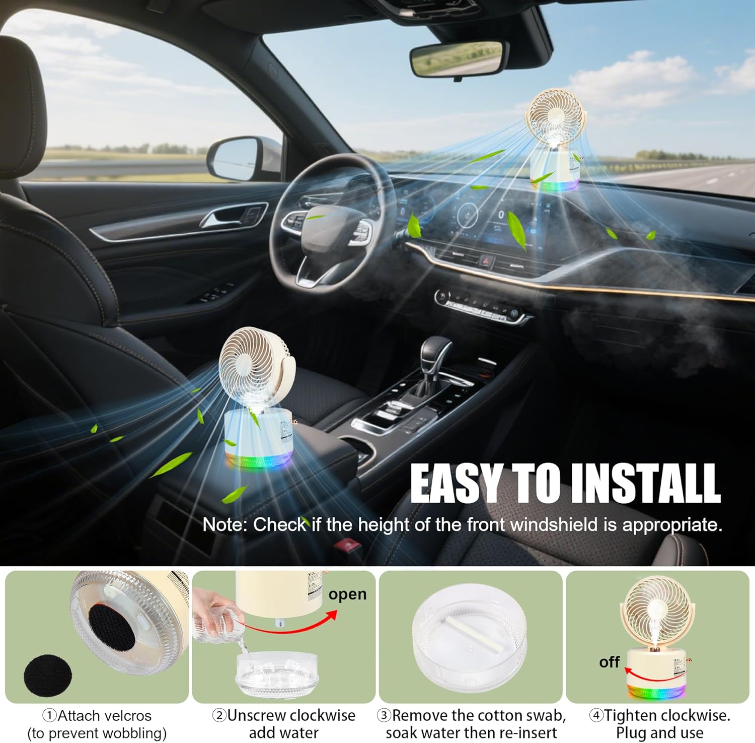 Portable Car Fan, Mist Air Cooler Spray Car Cooling Fan 3 Speeds Ultra-Quiet Mini Table Desk Fans Air Humidifier With RGB Light, USB Rechargeable Fans for SUV RV Vehicles Home Office Camping Gift