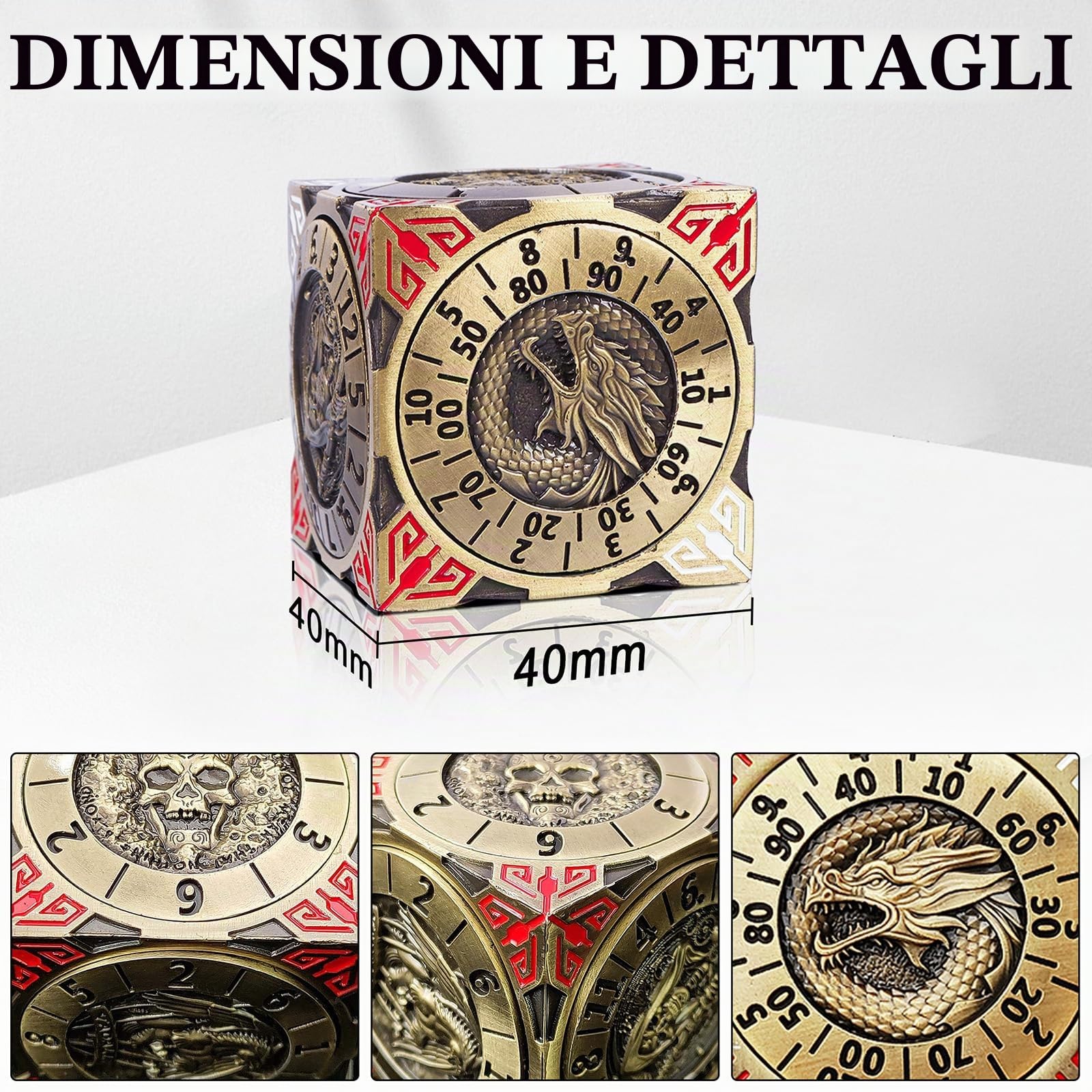 DND Spinner Dice - Set di dadi in metallo 7 in 1 con design drago in rilievo 3D | Design unico di rotazione per Dungeons & Dragons RPG Dado poliedrico per D&D e DM (bronzo)