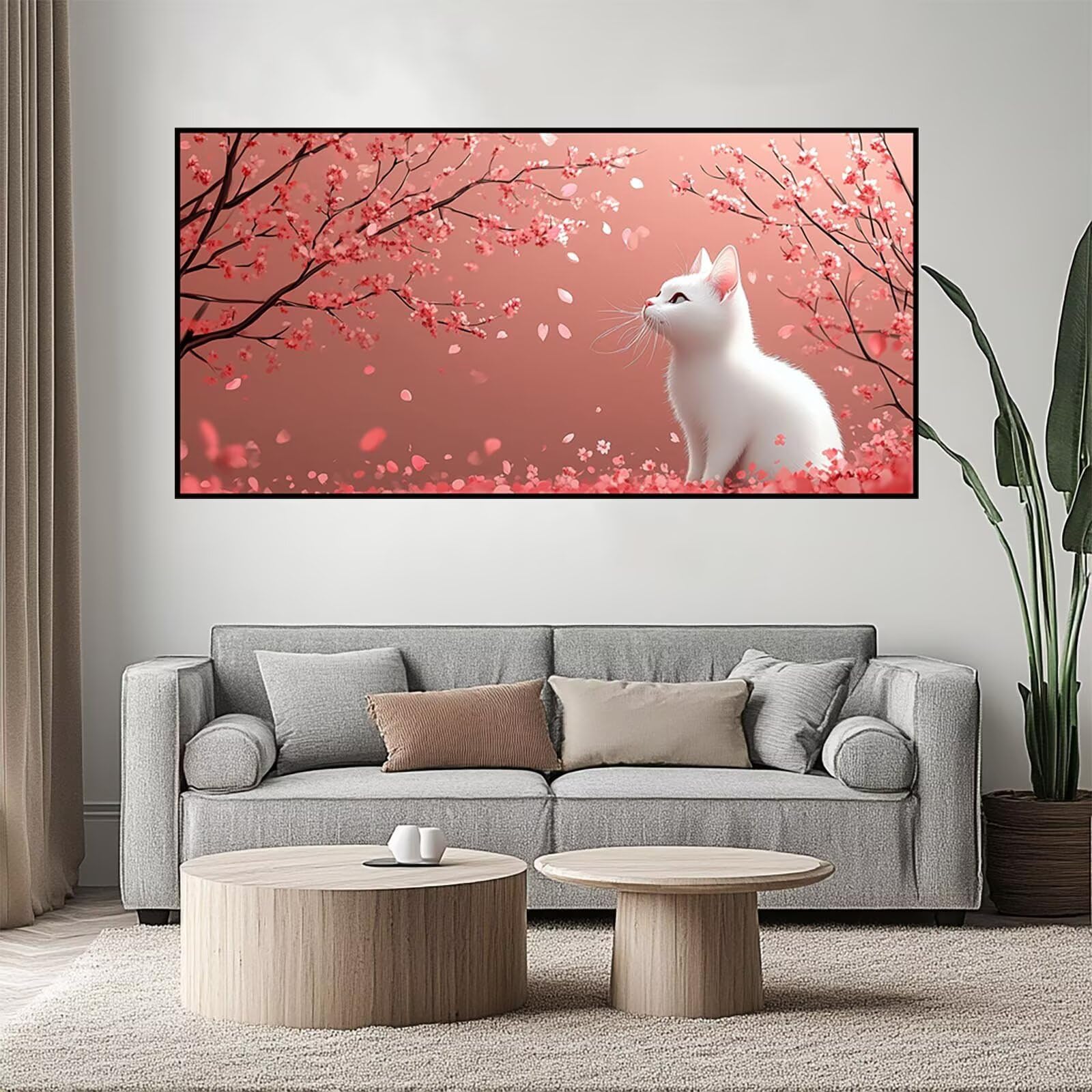 Diamentowy kot Malarstwo dla dorosłych 140 x 70 cm, 5D DIY Diamentowe malowanie płatkiem, zestaw do rysowania diamentowego ściegu krzyżykowego dla dorosłych, diamentowe malowanie na ścianę sztuka