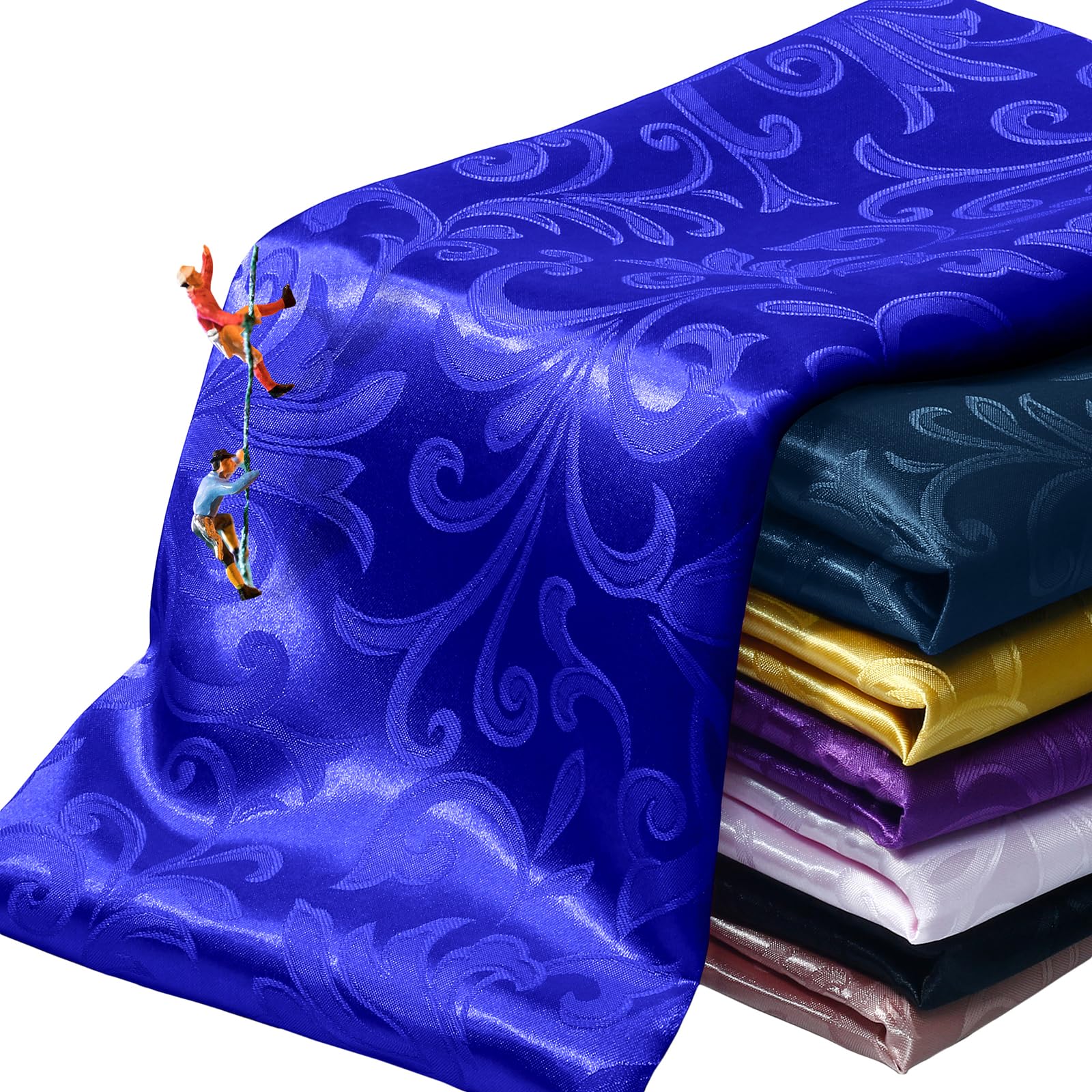 【FaB】Blood Drop Brocade アーティストプルーフ Manyshofu Royal Blue Jacquard Satin Fabric by The Yard, 60 Wide (3