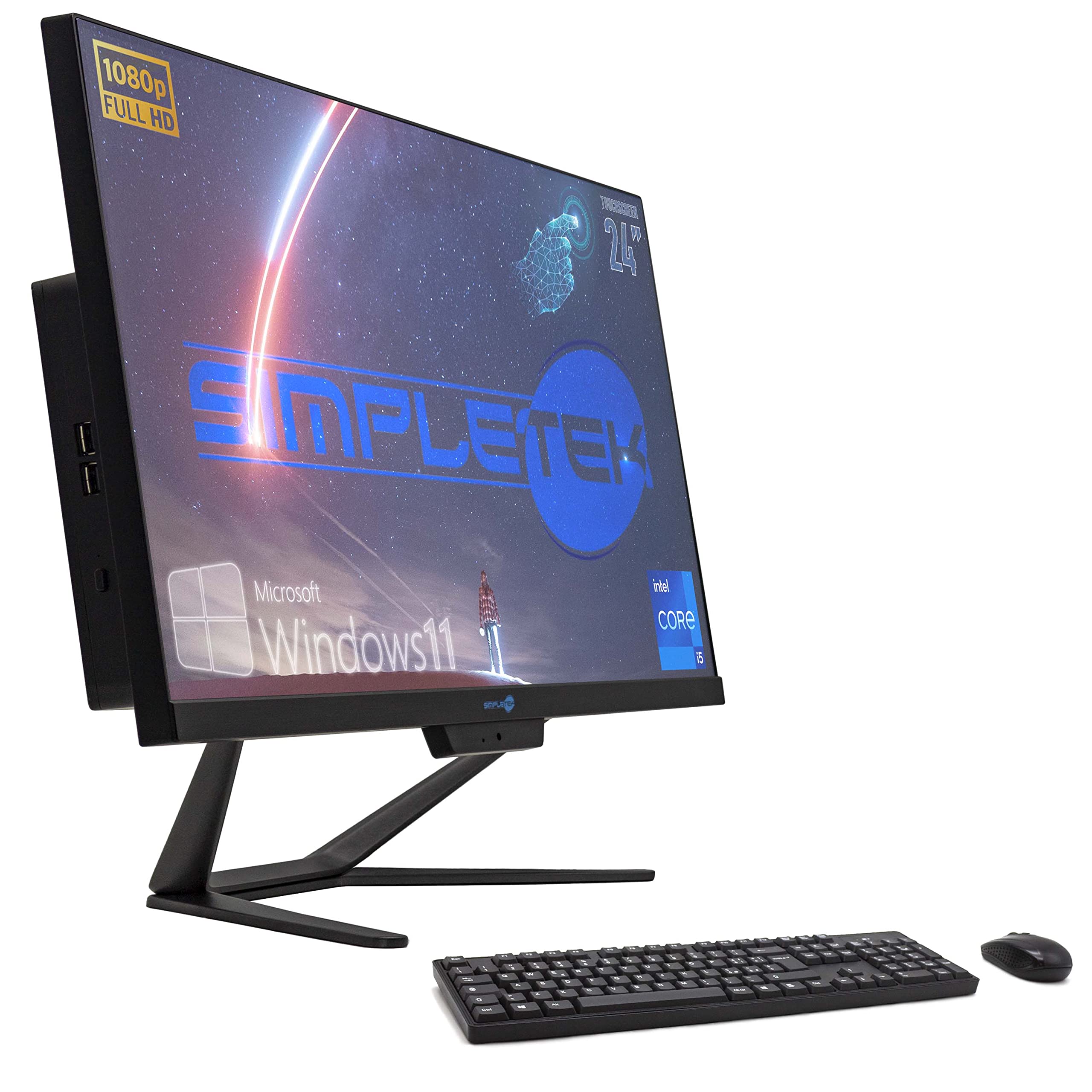 SIMPLETEK PC All in One 24” TouchScreen Full HD Core i5 Fino a 3.20GHz | Windows 11 Pro 16GB RAM SSD 960GB | Webcam integrata WiFi5 Bluetooth 4.2 Desktop Computer Fisso Aio