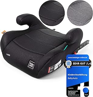 BABYAUTO Sitzerhöhung Auto Kinder ISOFIX, ECE R129 Kindersitzerhöhung Sitzschale Auto, Gruppe 3 (22-36kg/5-12 Jahre) 125-150 cm iSize, Extra Gepolstert für mehr Komfort, Schwarz