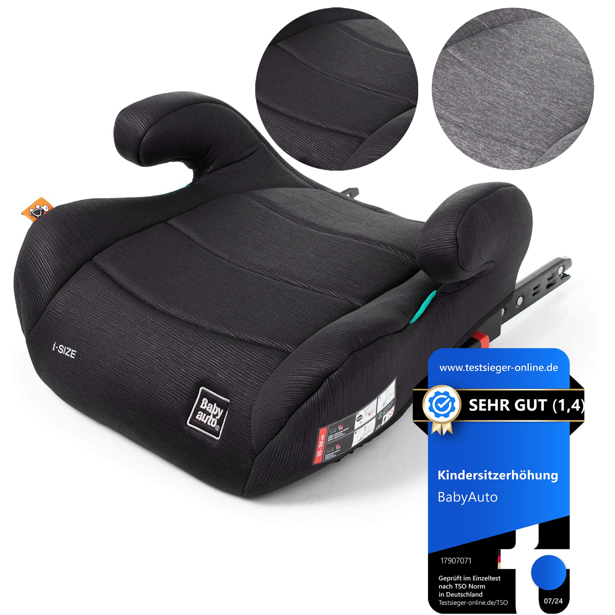 BABYAUTO Sitzerhöhung Auto Kinder ISOFIX, ECE R129 Kindersitzerhöhung Sitzschale Auto, Gruppe 3 (22-36kg/5-12 Jahre) 125-150 cm iSize, Extra Gepolstert für mehr Komfort, Schwarz