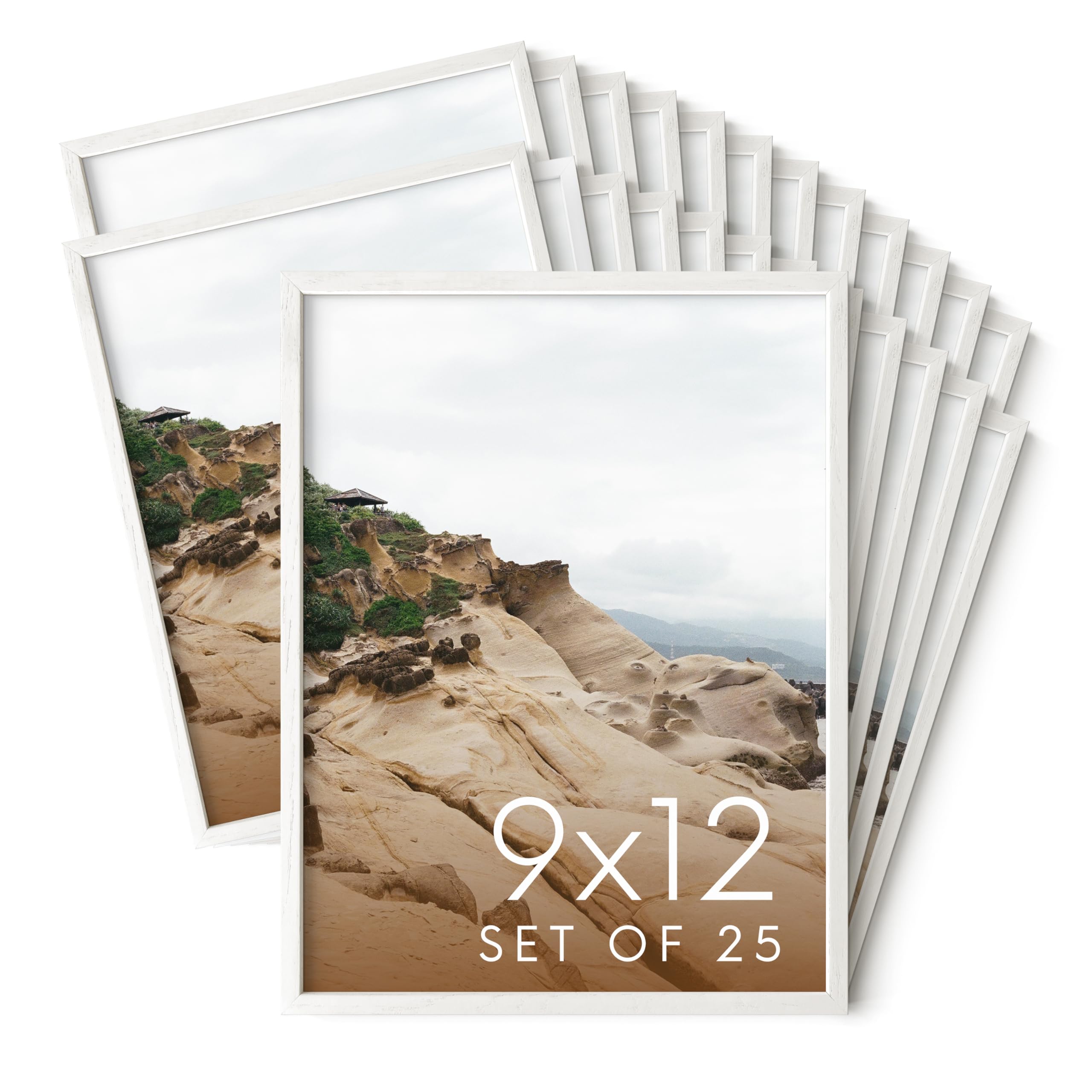 HAUS AND HUES White Oak Wood 9x12 Picture Frames - Bulk Set of 25, Natural Frames for Posters and Wall Art