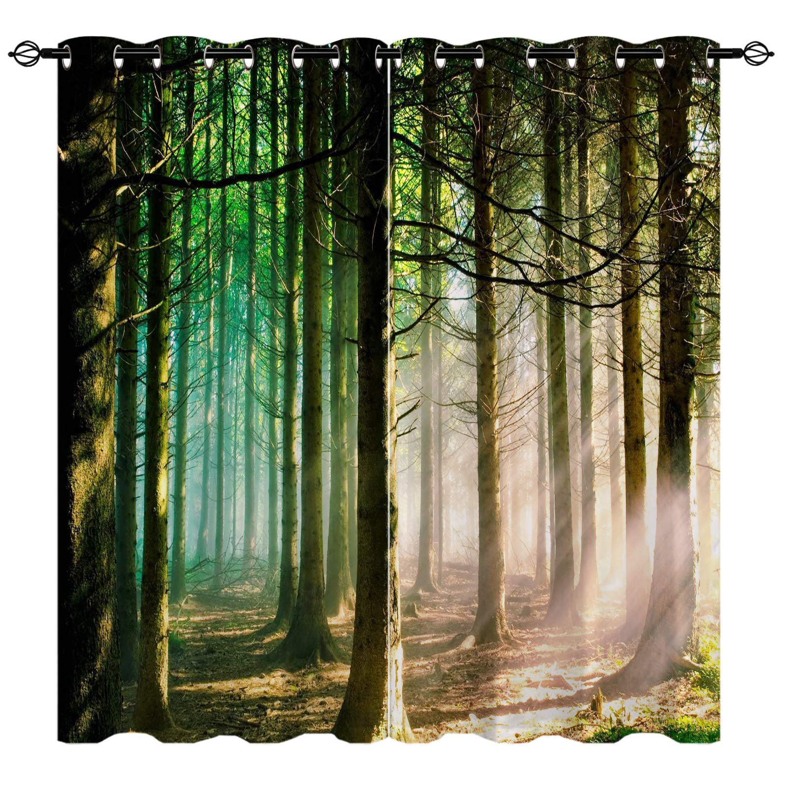 Yuanzu Multi 13 Forest Curtains, Trees Wild Natural Landscape Scenery 3D Patterns Microfiber Blackout Fabric Eyelet Window Drapes For Living Room Bedroom Set Of 2 Panels W168cm (66") X D183cm (72")