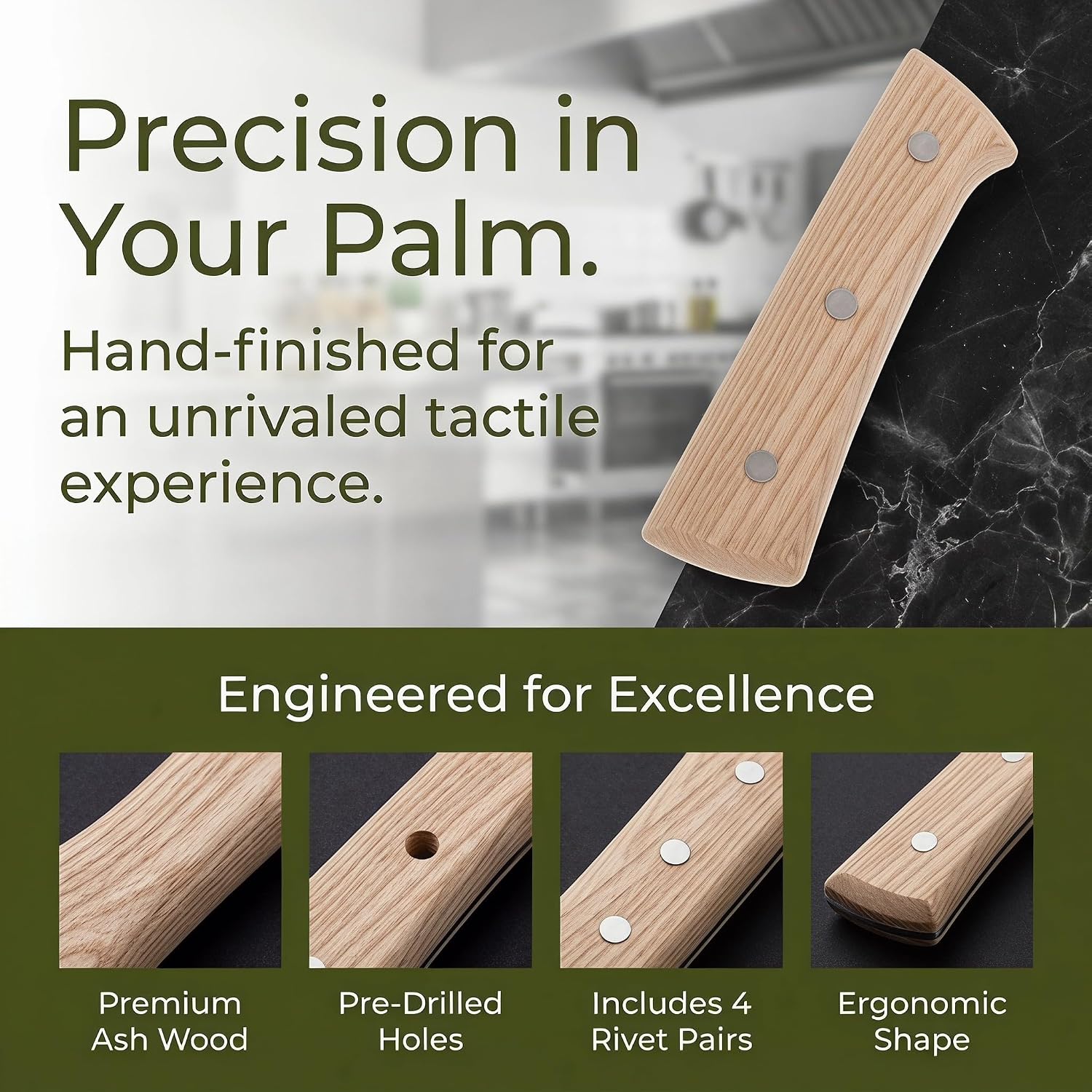 Operitacx 1 Pair Replacement Knife Handle - Solid Wood Knife Scales - Pre Drilled Chopper Handle - Easy Installation - Kitchen Butcher Cleaver Grip for Restaurant Khaki