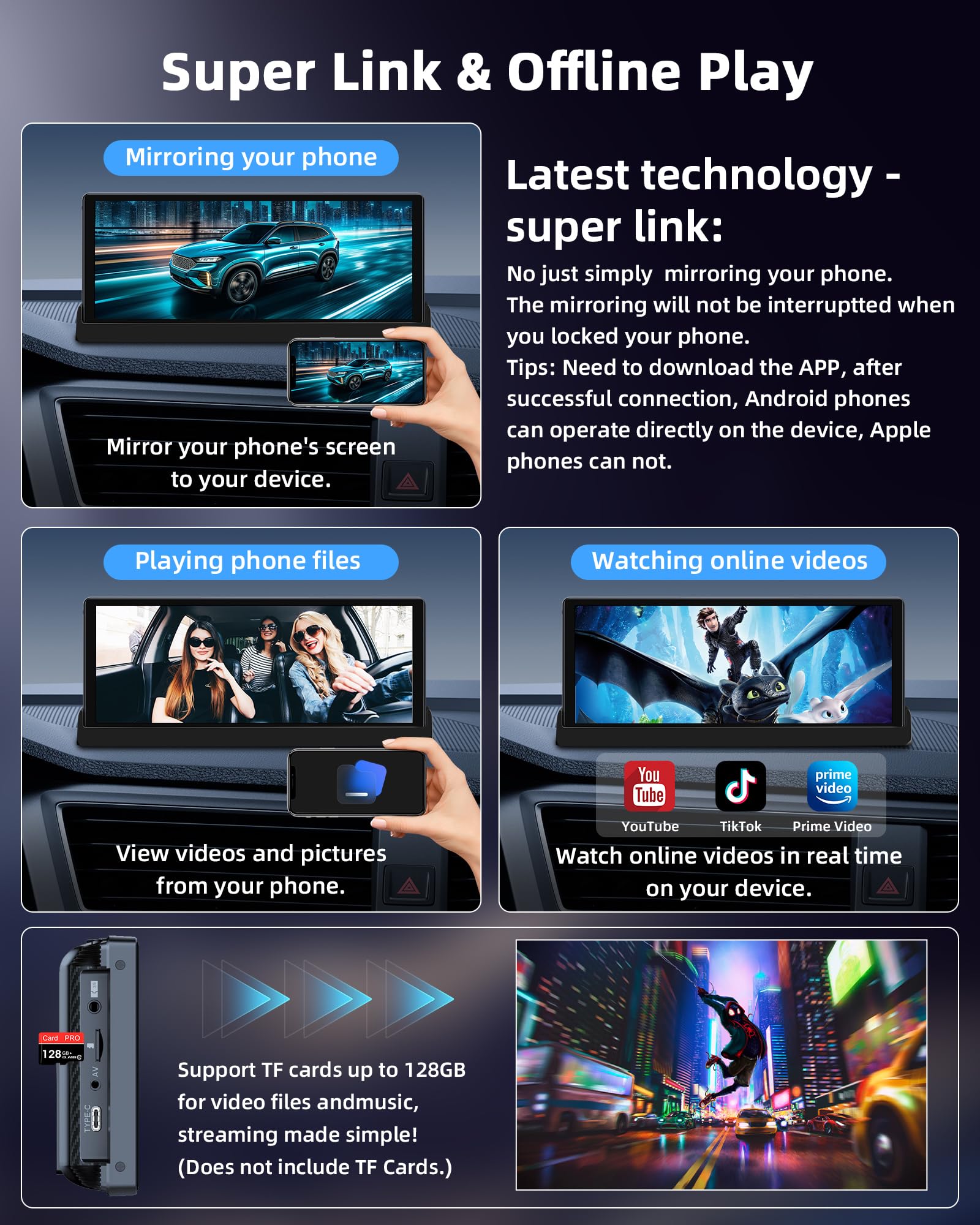 2026 Unique Schermo Carplay Android Auto Display con Supporto di Base, 10,26 Pollici Schermo Auto Carplay con Aggiornamento OTA Super link, GPS Navigation Siri/GoO.gle