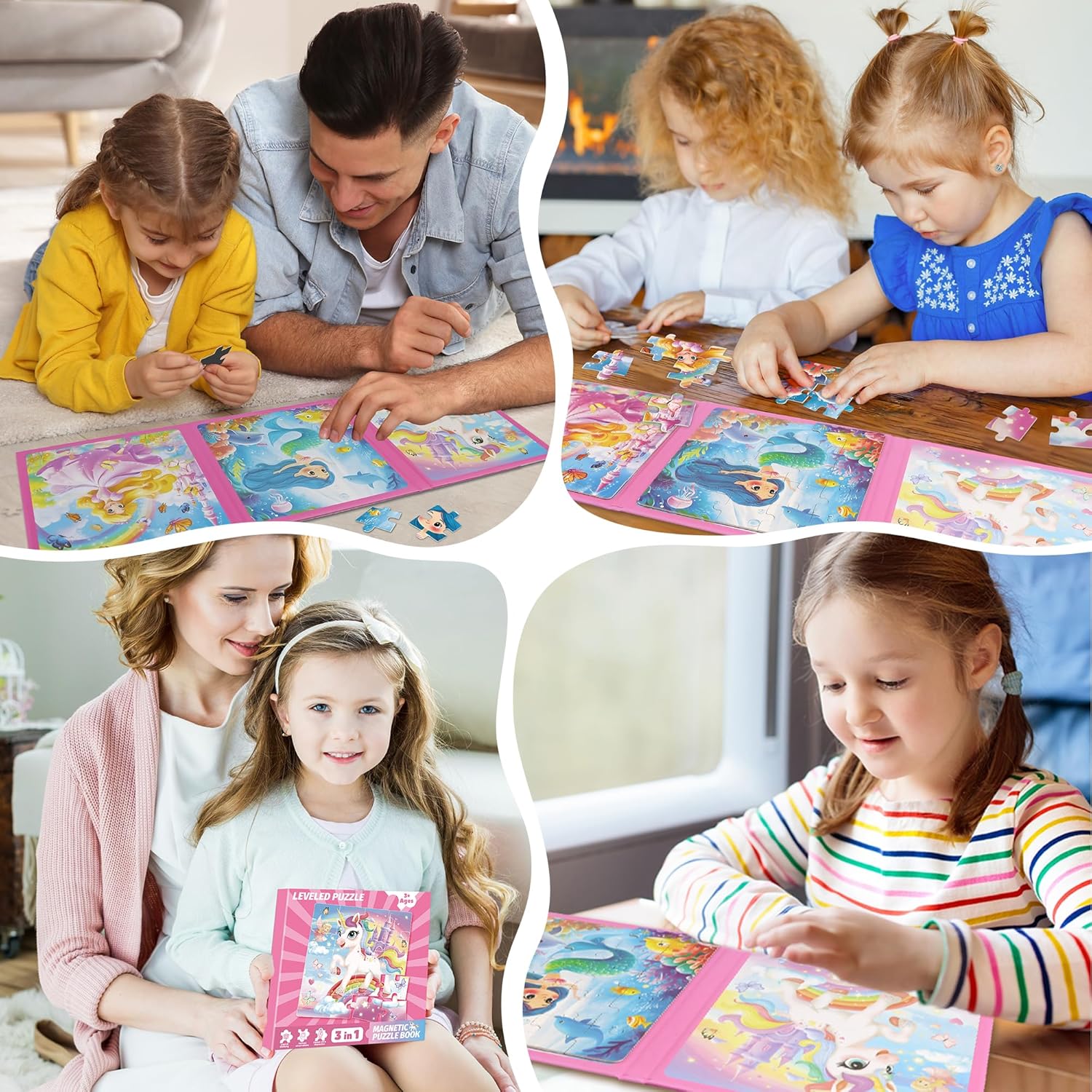 Magnetic Puzzles for Toddlers Ages 3-5, Unicorn Mermaid Princess Magnetic Puzzles for Kids Ages 4-6, Travel Jigsaw Puzzles Toys for Car Airplane Road Trip Activities Game, Girls Birthday Gifts