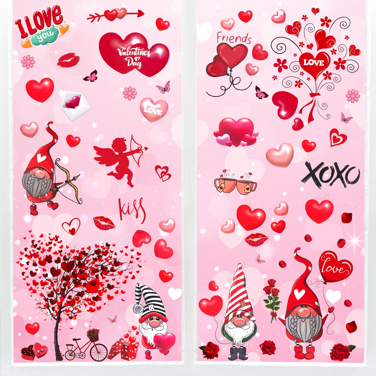 Mauts Pink 9 Sheet Valentines Day Decor Window Clings, Valentines Day Decorations Supplies