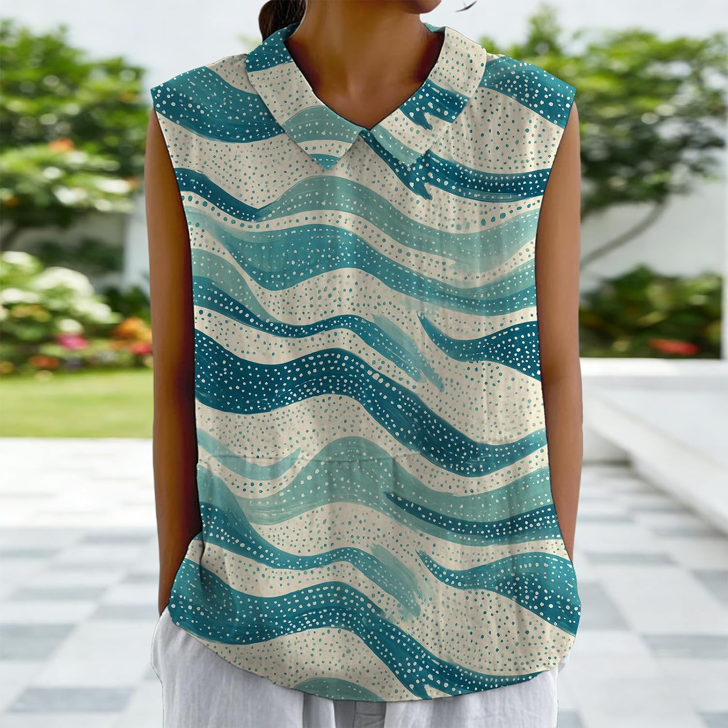 Vintage Tank Tops for Women Cute Sleeveless Peter Pan Collar Summer Blouses Lightweight Vacation Work Casual Shirt image 2