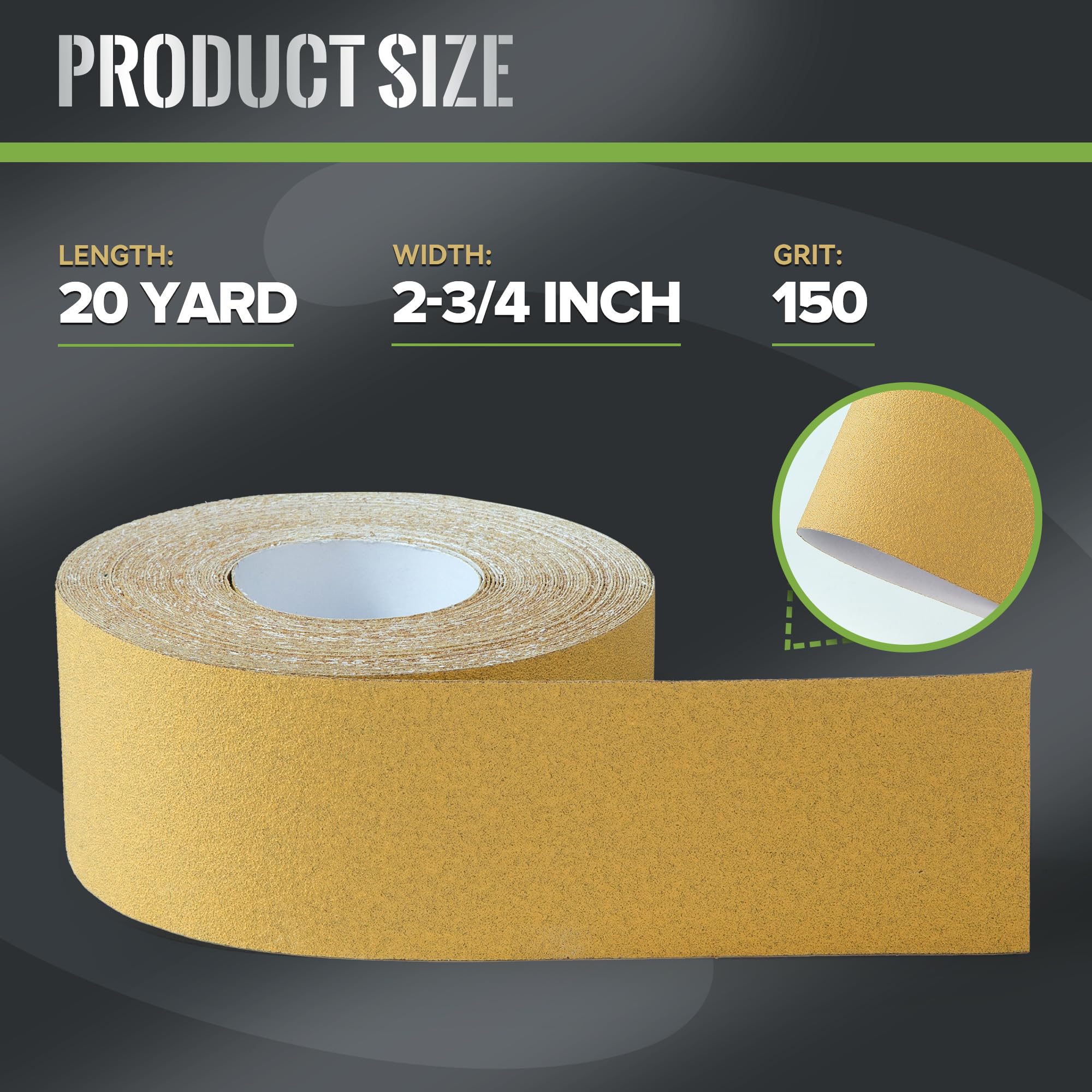 80 Grit Sticky Back Sandpaper Roll Dura-Gold Premium 2000 Grit Green Film PSA Longboard Sandpaper 20 Yard Long Continuous Roll, 2-3/4" Wide - Self Adhesive Sandpap Emery Cloth