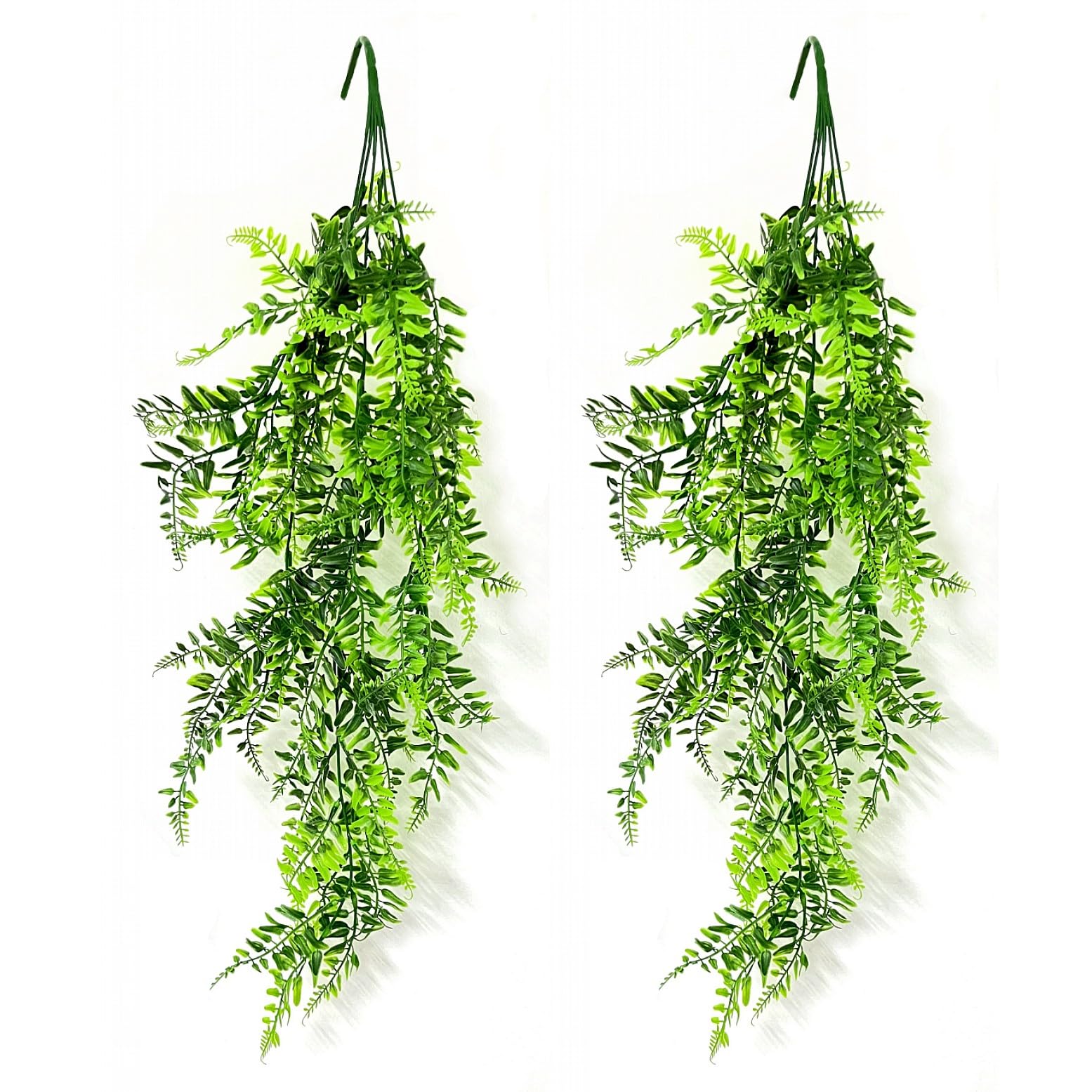 JZK 2x Artificial hanging plants, faux green ferns leaves foliage for wall hanging, fake ivy vine garland indoor plants for kitchen bathroom wall decoration, wedding arch decoration