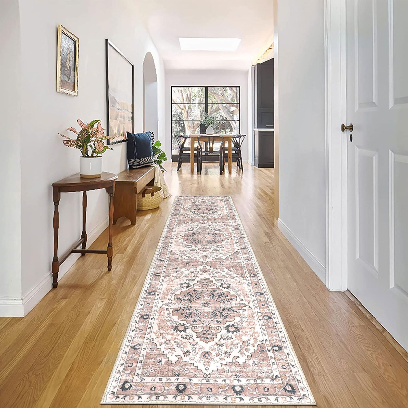 Ileading Pink Hallway Runner Rug 2' x 8' Boho Kitchen Runner Rugs Machine Washable Bathroom Runner Rug Non Slip Soft Floor Runner Carpet for Entryway Hallway Bathroom Bedroom Laundry Room