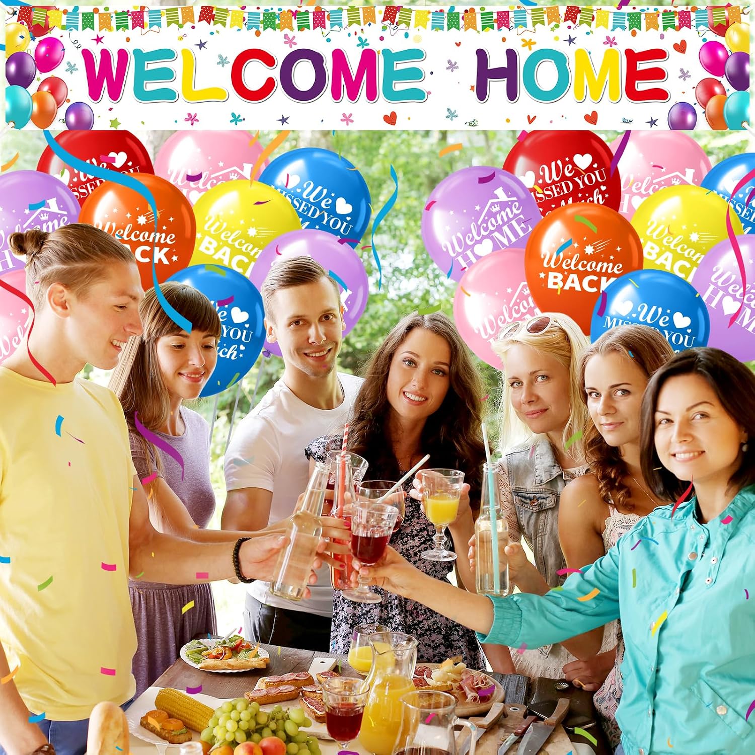 Colorful Welcome Banner & Balloons - 24 Pcs Welcome Back Yard Sign for Military Homecoming, Housewarming, Family Reunion & Party Supplies