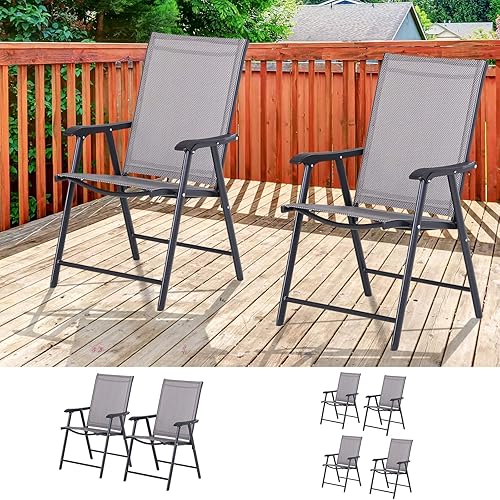 Miniatura 4 de CHARMMA Set of 2 Patio Folding Chairs, Stackable Outdoor Sling Patio Dinning Chairs with Armrests for Lawn, Camping, Dining, Beach, Metal Frame, No