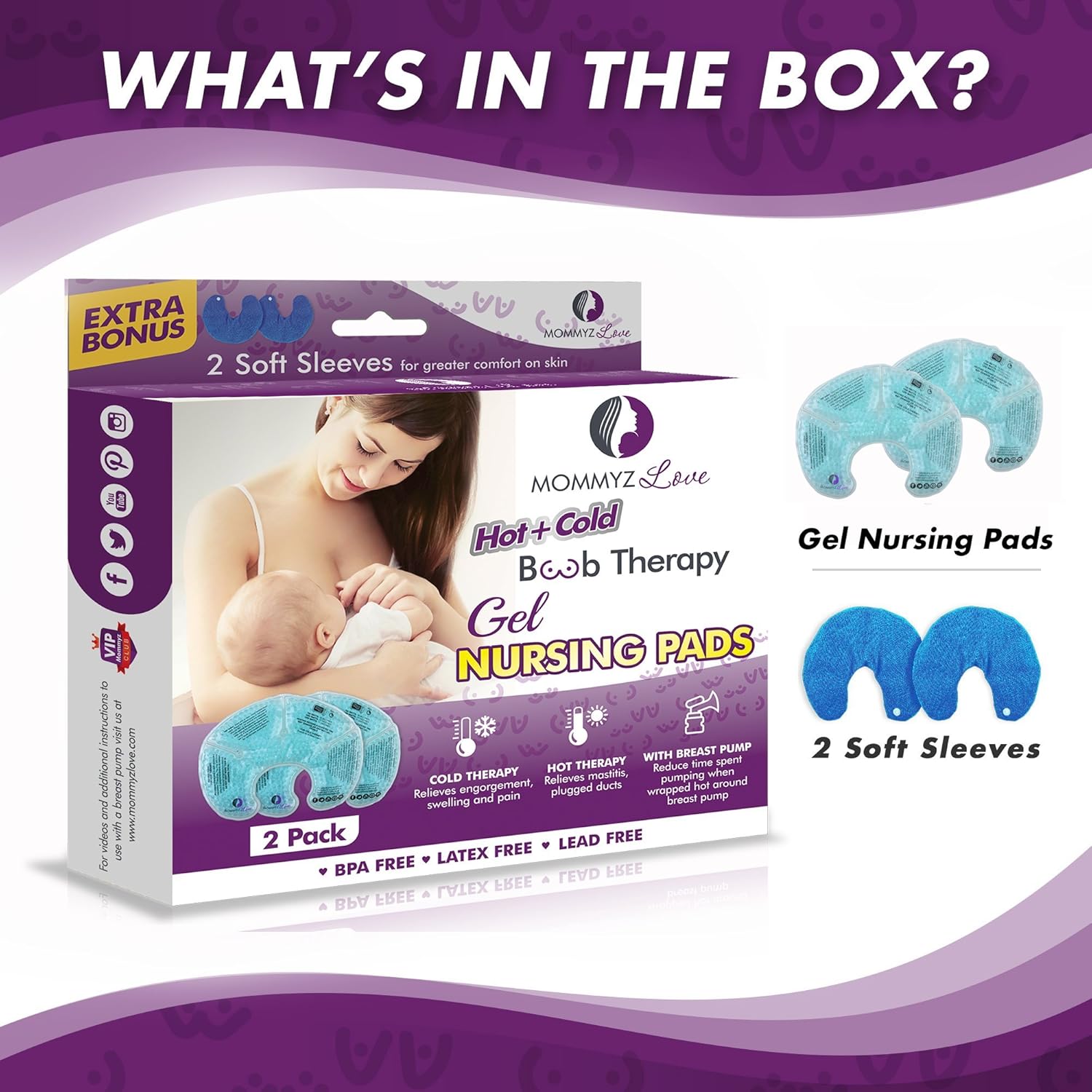 Nursing Mom Basic Kit - Gel Nursing Pads for Hot and Cold Breast Therapy + Disposable Ultra Thin Extra Absorbent Nursing Pads with Daytime and Overnight Protection (100 Count)