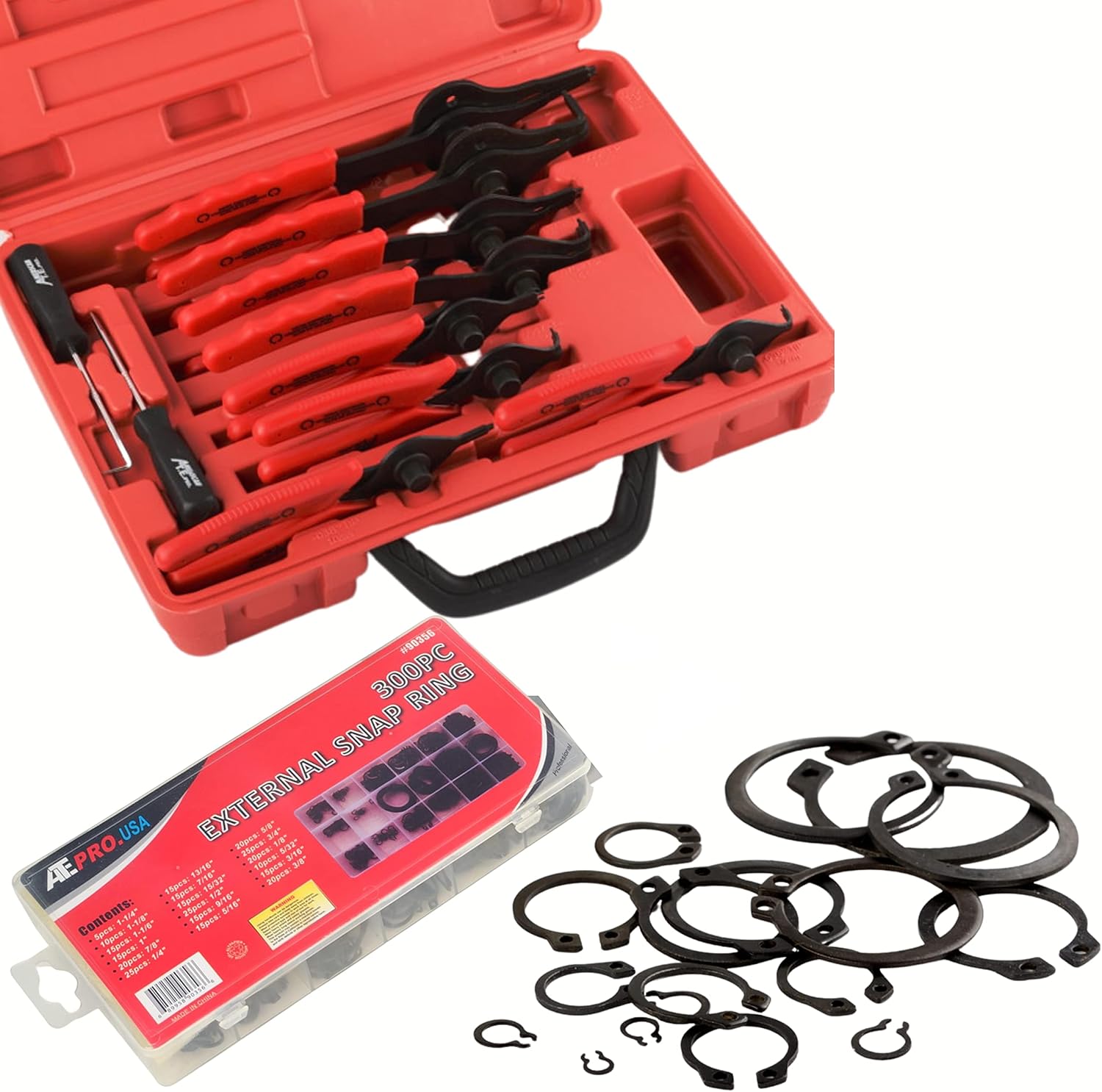 ATE Pro. USA Snap Ring Pliers Set + Bonus 300 Pc Snap Ring Set, 11