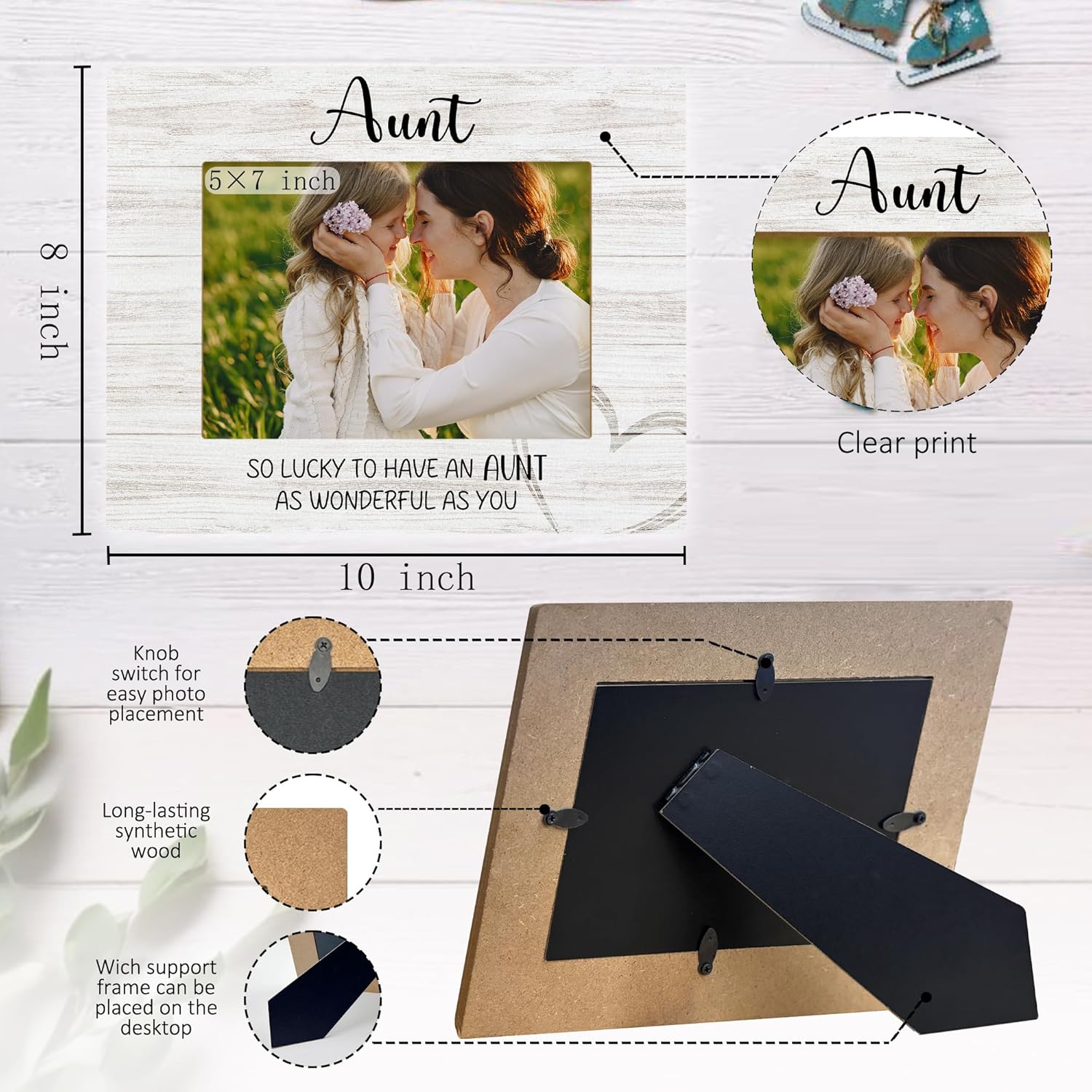 Aunt Picture Frame - Mother's Day & Christmas Gifts for Aunt from Nephew/Niece - Best Auntie Gifts - 5x7 Photo Frame - Image 7