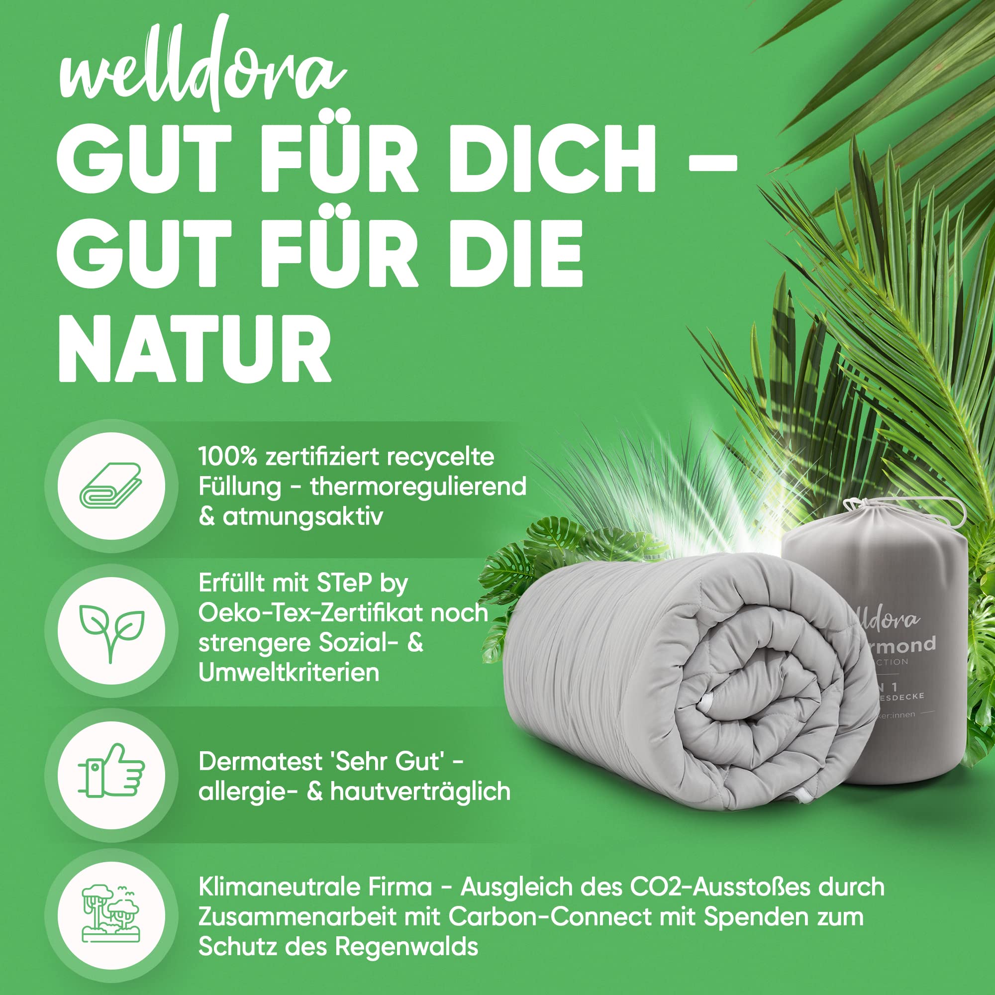 Welldora OPTICLIMA Allergiker Bettdecke 135x200 | Fachärztlich getestet & Oeko-Tex | Zweiteilige Sommerdecke & Winterdecke | 4 Jahreszeiten Bettdecken mit Druckknöpfen | Premium Duvet 135x200cm
