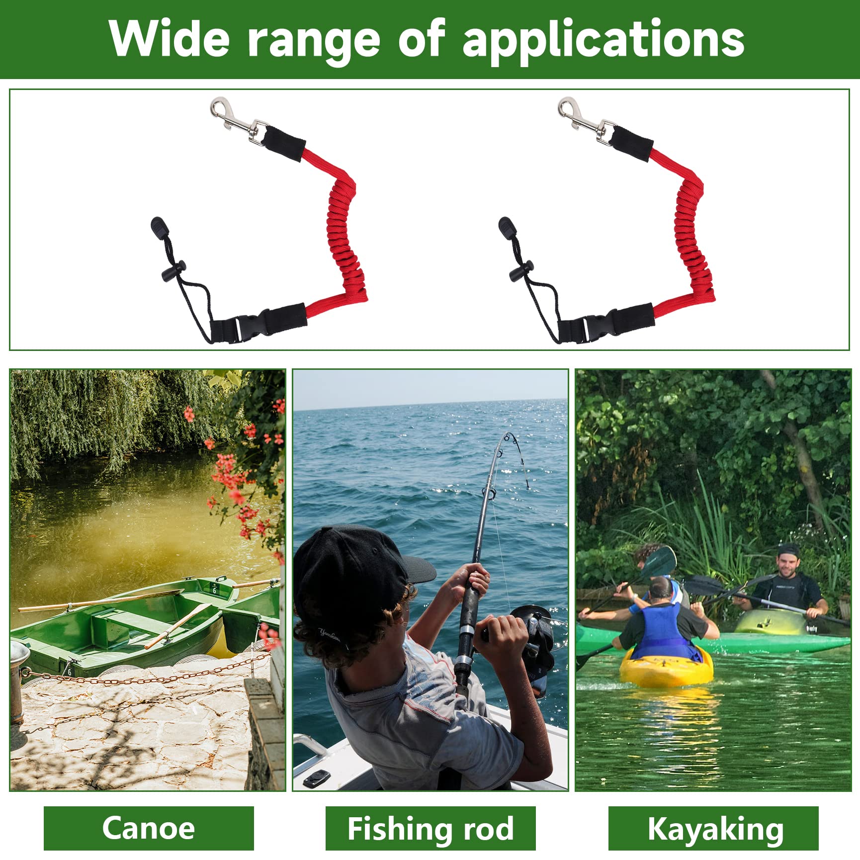 2 correas elásticas para remo de kayak, canoa, remo para kayak, cuerda de seguridad, cuerda de remo para kayak, cuerda con mosquetón, accesorios para kayak, canoa, canoa, surf