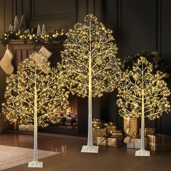 3Pieces Lighted Birch Tree Set, 1120 Led Warm