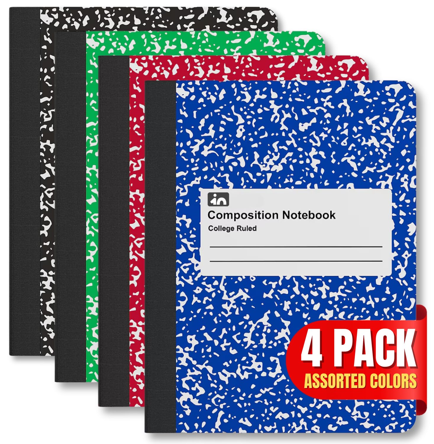 1InTheOffice Composition Notebooks College Ruled, Composition Book, College Ruled Composition Notebook, Assorted Colors 9.75 x 7.5, 4 Pack