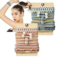 Vista 13 de Lazos para el cabello para mujeres y niñas, 20 pulseras bohemias de doble uso y liga para el cabello grueso, colas de caballo, sin daños, sin