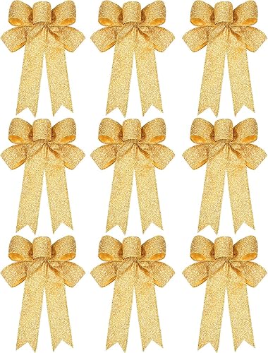 Vista 15 de WILLBOND 9 lazos de cinta de Navidad con purpurina para decoración de fiesta de Navidad Plateado