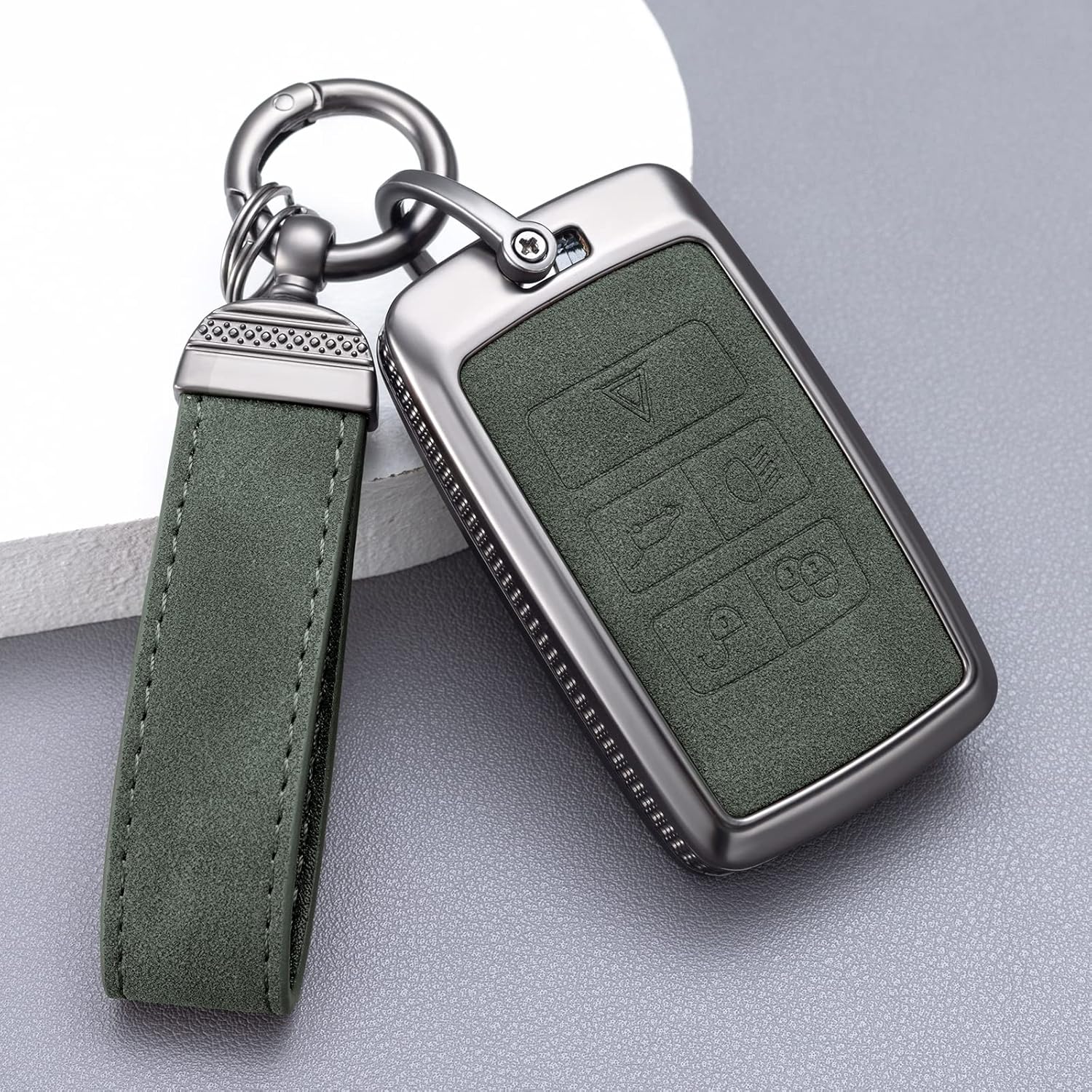 YO&YOYE for Land Rover Key Fob Cover with Keychain Leather Key Case Protector Compatible with Land Rover Vogue Range Discovery Rover Sport (Model2, Green) - Image 5