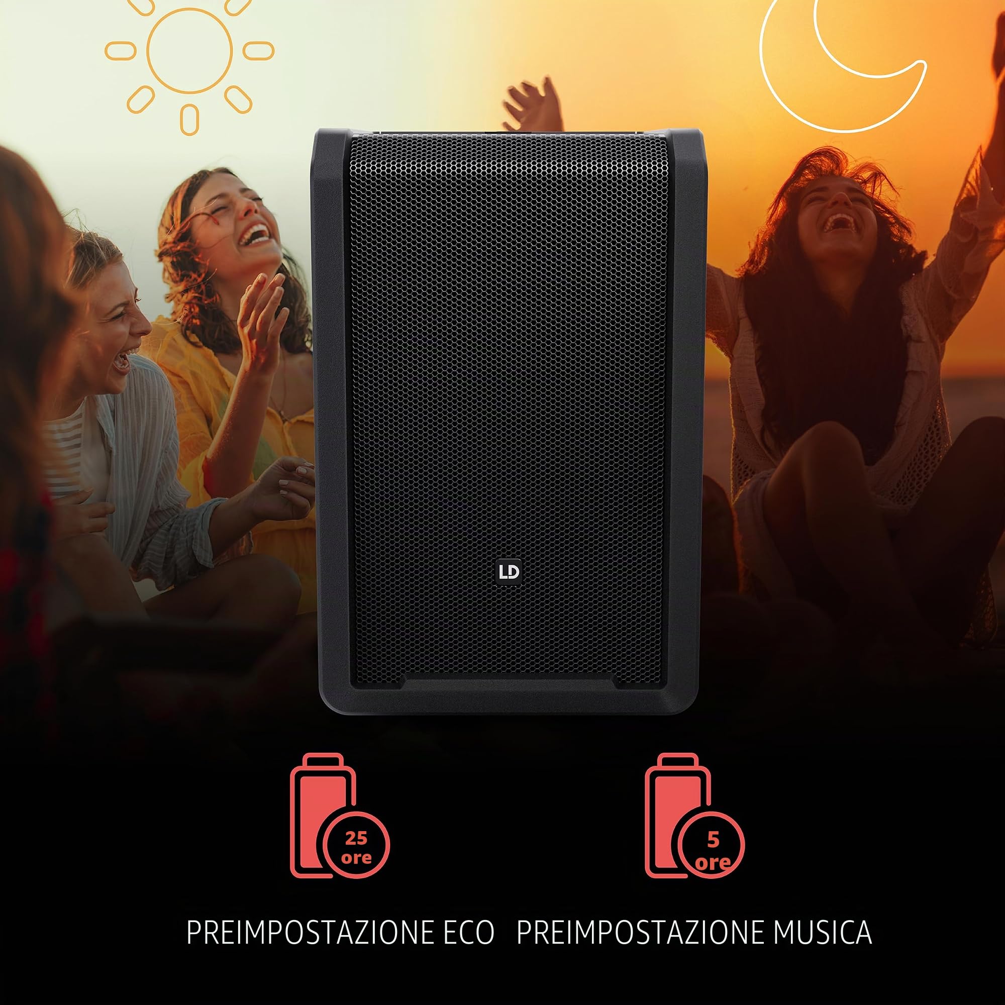 LD Systems ANNY 10 - Altoparlante PA Bluetooth da 10″ con batteria ricaricabile, mixer e 1 radiomicrofono