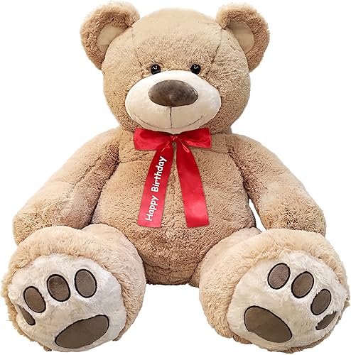 Vista 14 de Anico Oso de peluche gigante de 59 pulgadas de alto (5 pies) con cinta roja, patas bordadas y cara sonriente, oso grande de peluche, perfecto