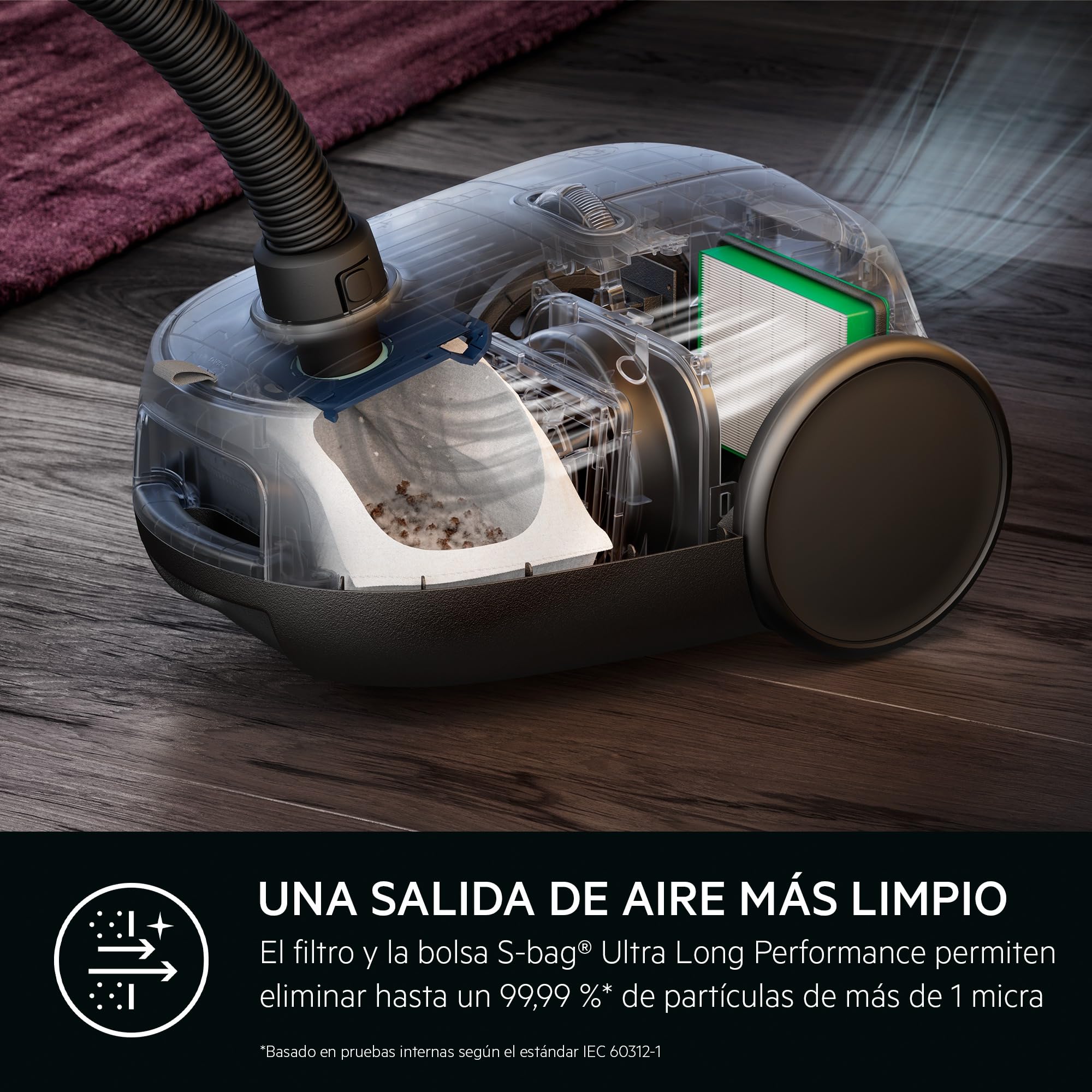 AB61C1OKO Aspiradora Trineo con Bolsa, 850 W de Potencia, 3.5 L de Capacidad, Radio de Acción 12 m, Ruedas XL, Filtro Lavable, Cepillo Parketto, Boquilla 3 en 1, Incluye 1 Bolsa, Modelo ÖKO, Azul
