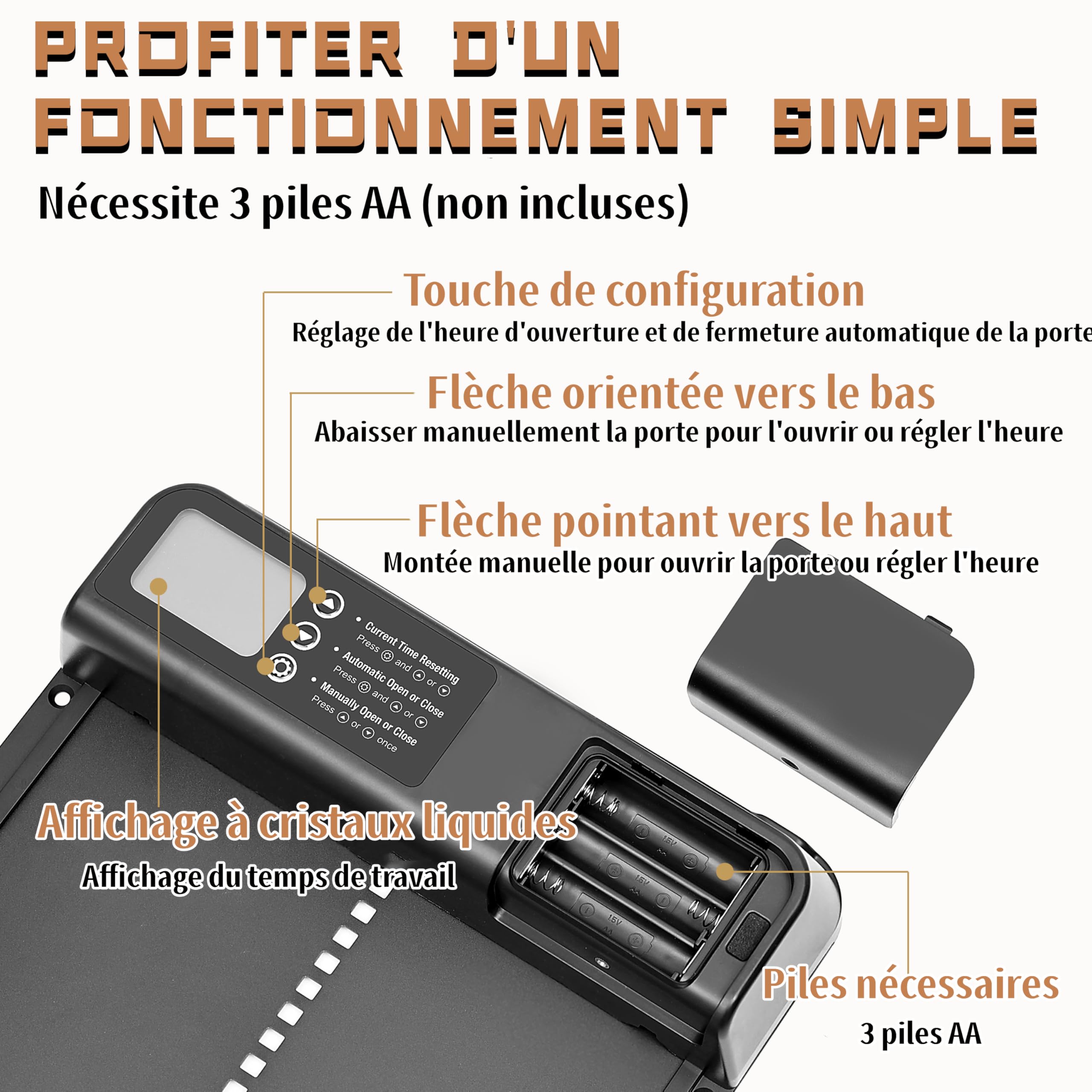 Chatière automatique mode horaire, poulailler électrique étanche Grand écran un maintien sûr des poulets, également disponible les portes automatiques de chatons et de chiots