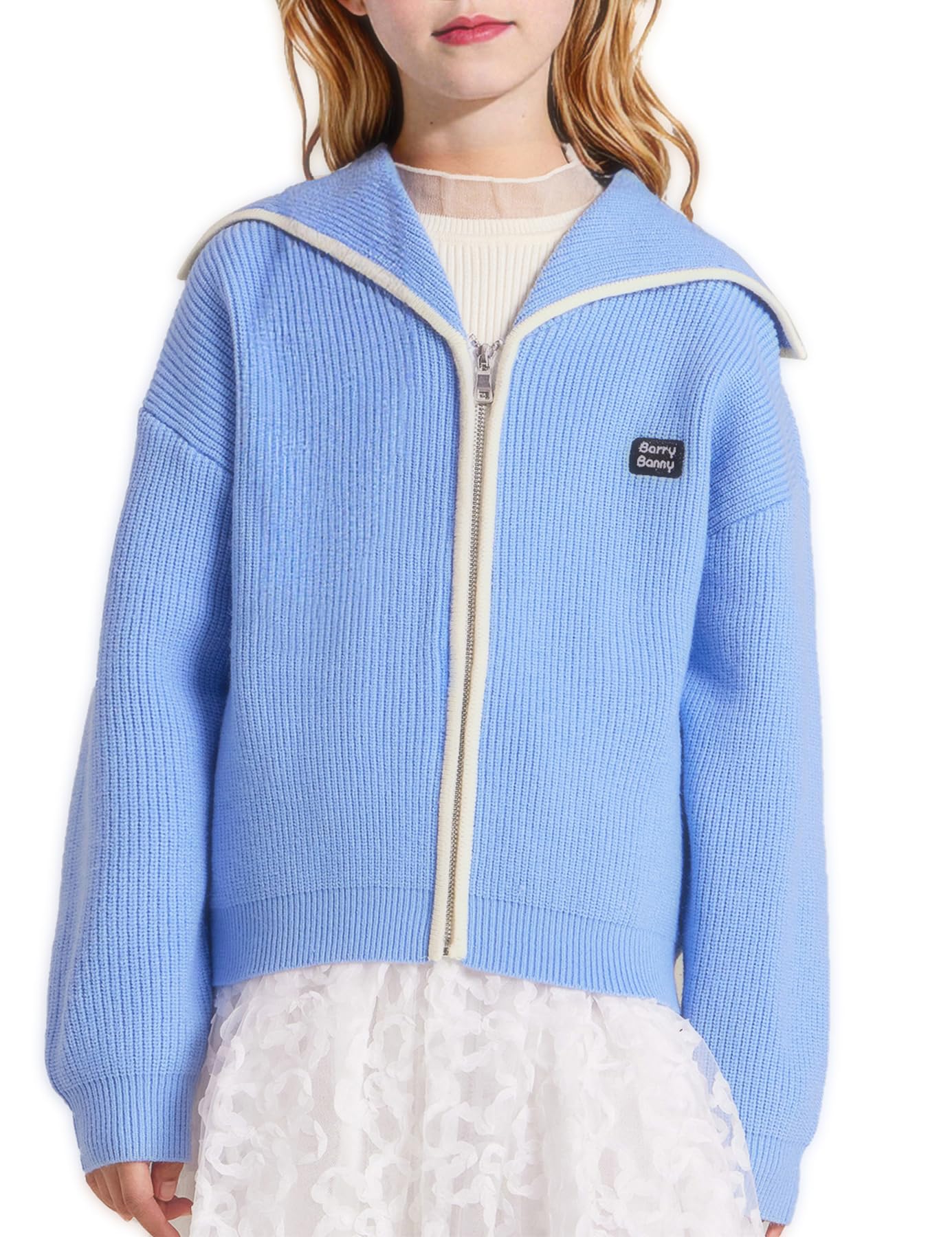 Barry Banny Chaqueta tipo cárdigan para niña de 6 a 16 años, cárdigan con solapa azul cielo, jersey para niños
