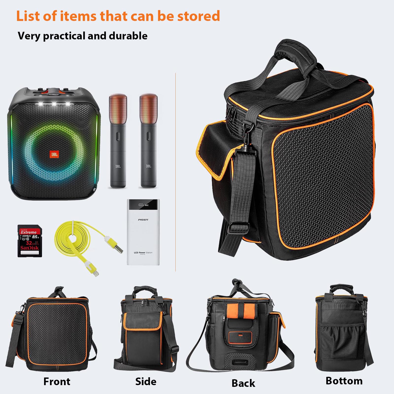 Borsa da viaggio per JBL Partybox Encore 2, custodia antiurto con porta di ricarica diretta e rete per altoparlanti ventilata, copertura per feste all'aperto/campeggio (adatta per altoparlante +