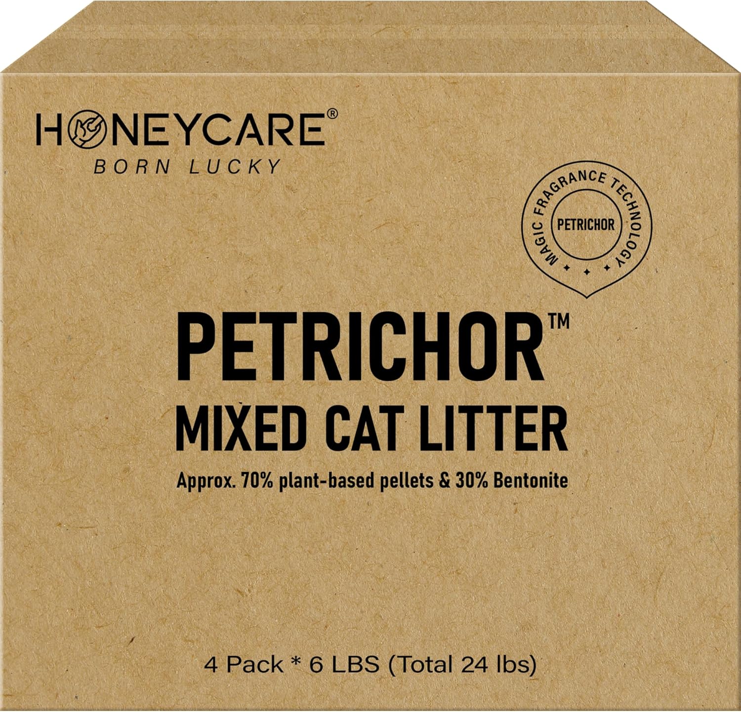 HONEY CARE Petrichor Mix Cat Litter I Tofu Cat Litter I Nature Plant-Based Pellets and Bentonite Sustainable I Low-Dust Qucik Clumping Superior Odor Control, 24-lbs Value Pack (6 lbs x 4) 4*6 Lbs White
