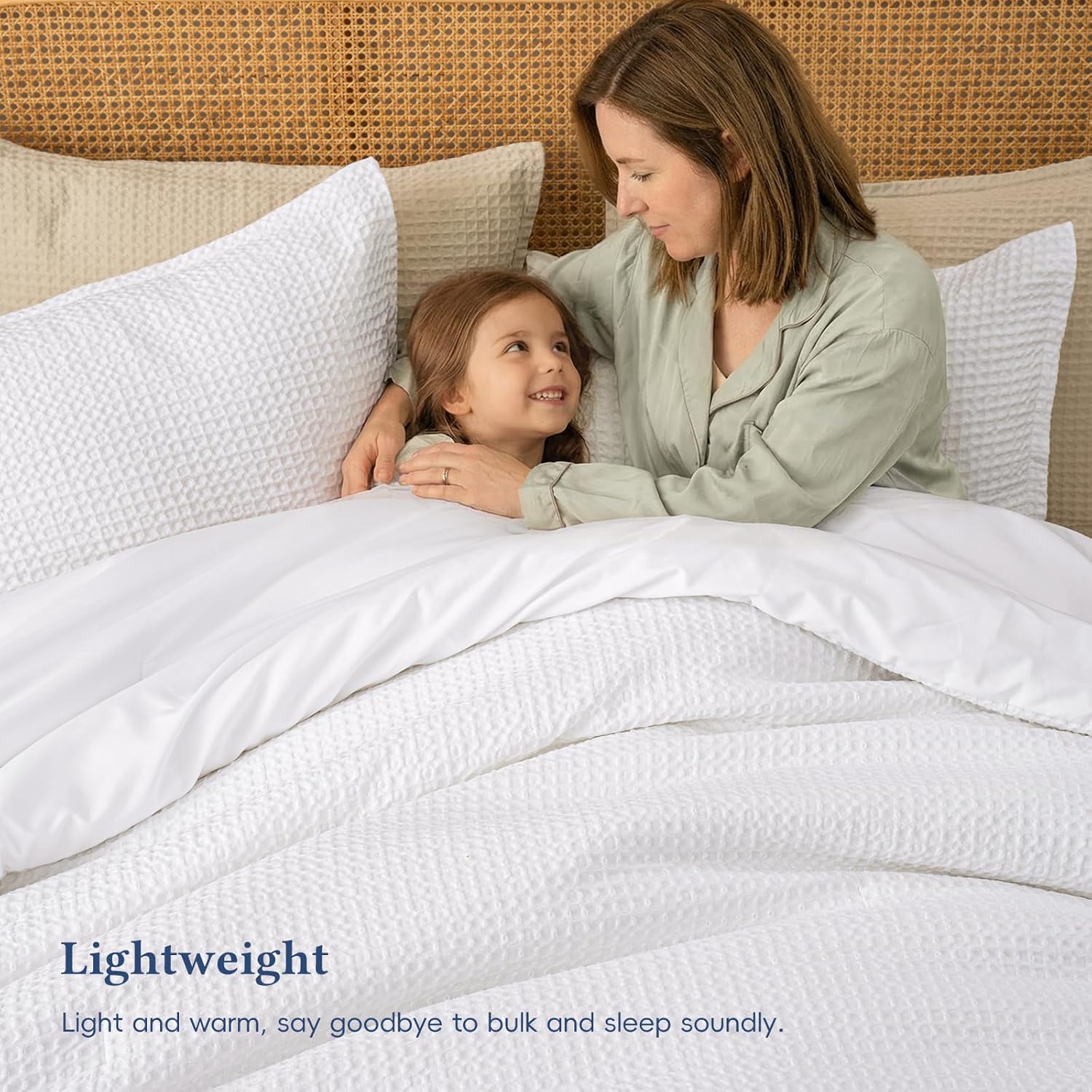 David's Home Waffle Weave Comforter Set 3PCS Queen Size, Soft Breathable Lightweight Cozy Skin-Friendly Warm for All Season, Elegant Aesthetic Home Decor Bedding Set with Pillow Shams, White - Image 9