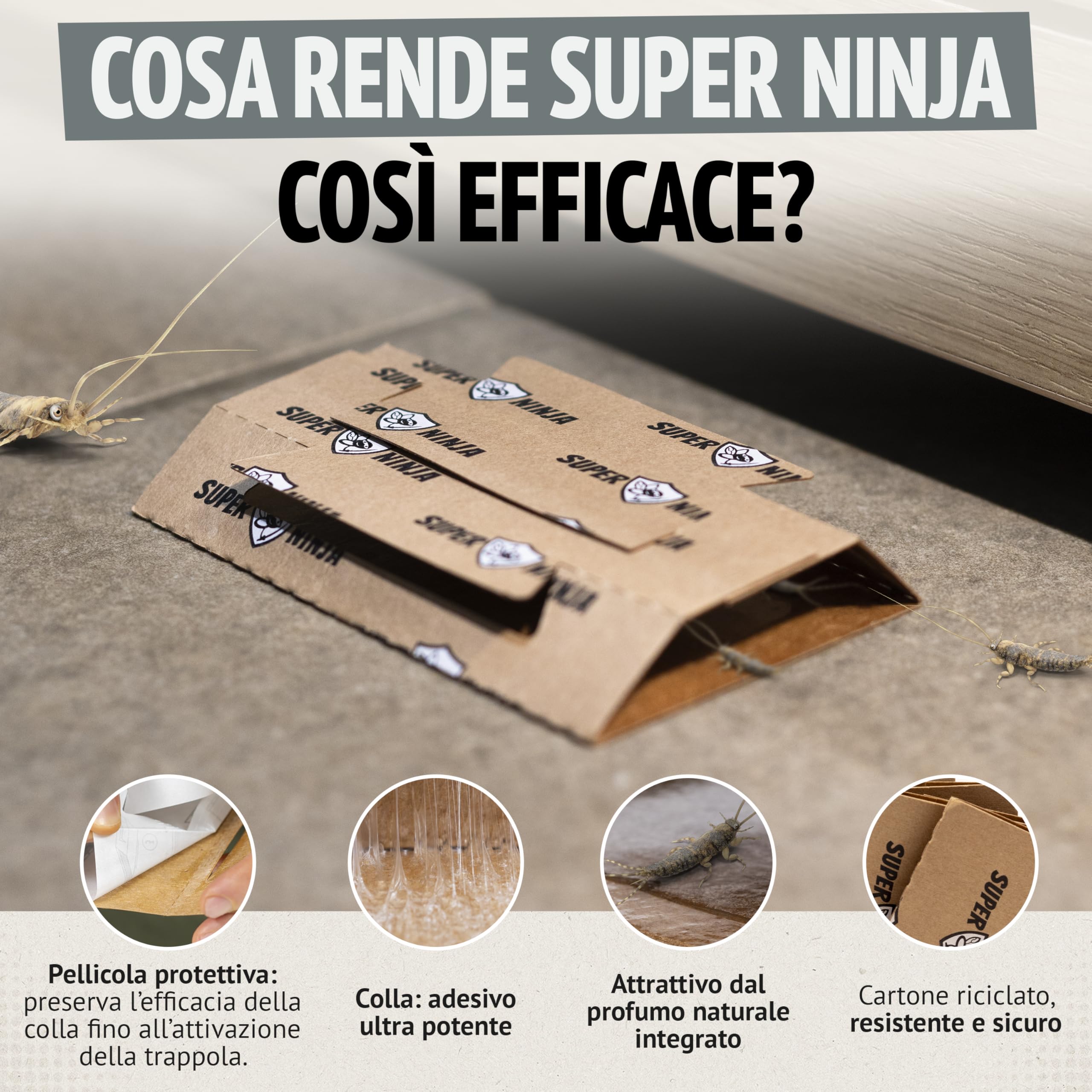 Super Ninja Trappola per Pesciolini d’Argento – 10 Pezzi, Trappole per Pesciolini d'argento, Adesive con Attrattivo Integrato, Inodori e Atossiche per Bagni, Cucine e Cantine – Efficaci fino a 3 Mesi