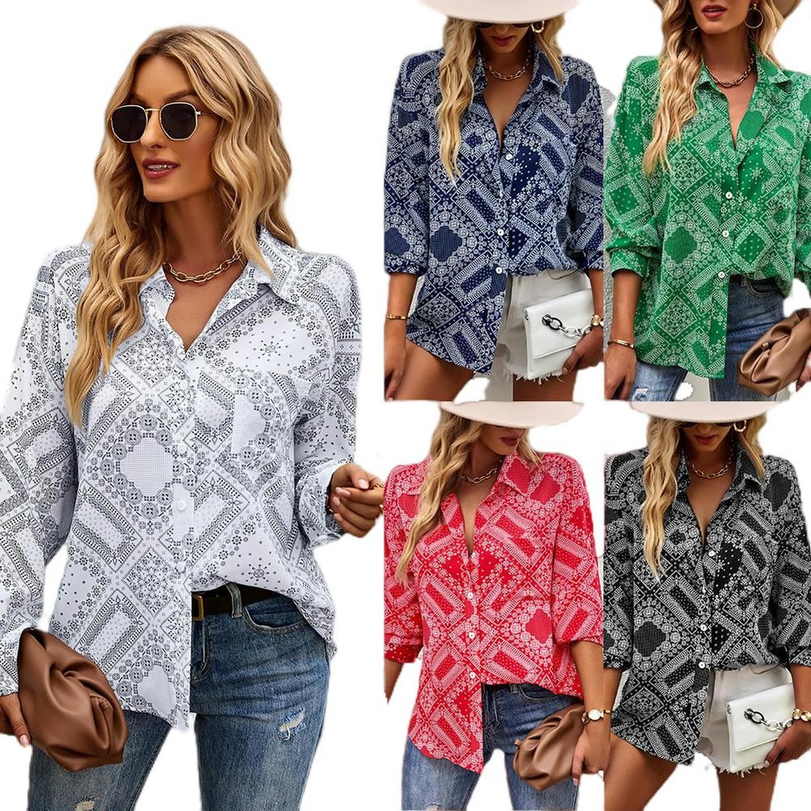 Camisa de Manga Larga para Mujer, Estilo Informal, para Las Cuatro Estaciones, Color Blanco, Talla S