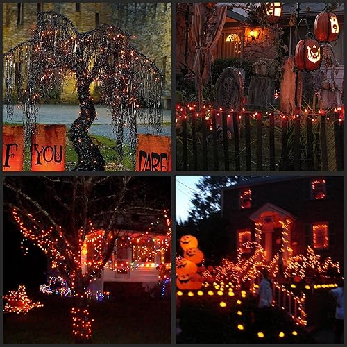 Miniatura 8 de YULETIME 200 luces LED de Navidad naranjas con cable negro de 66 pies, paquete de 2 hebras de 33 pies, 100 luces con certificación UL para Halloween