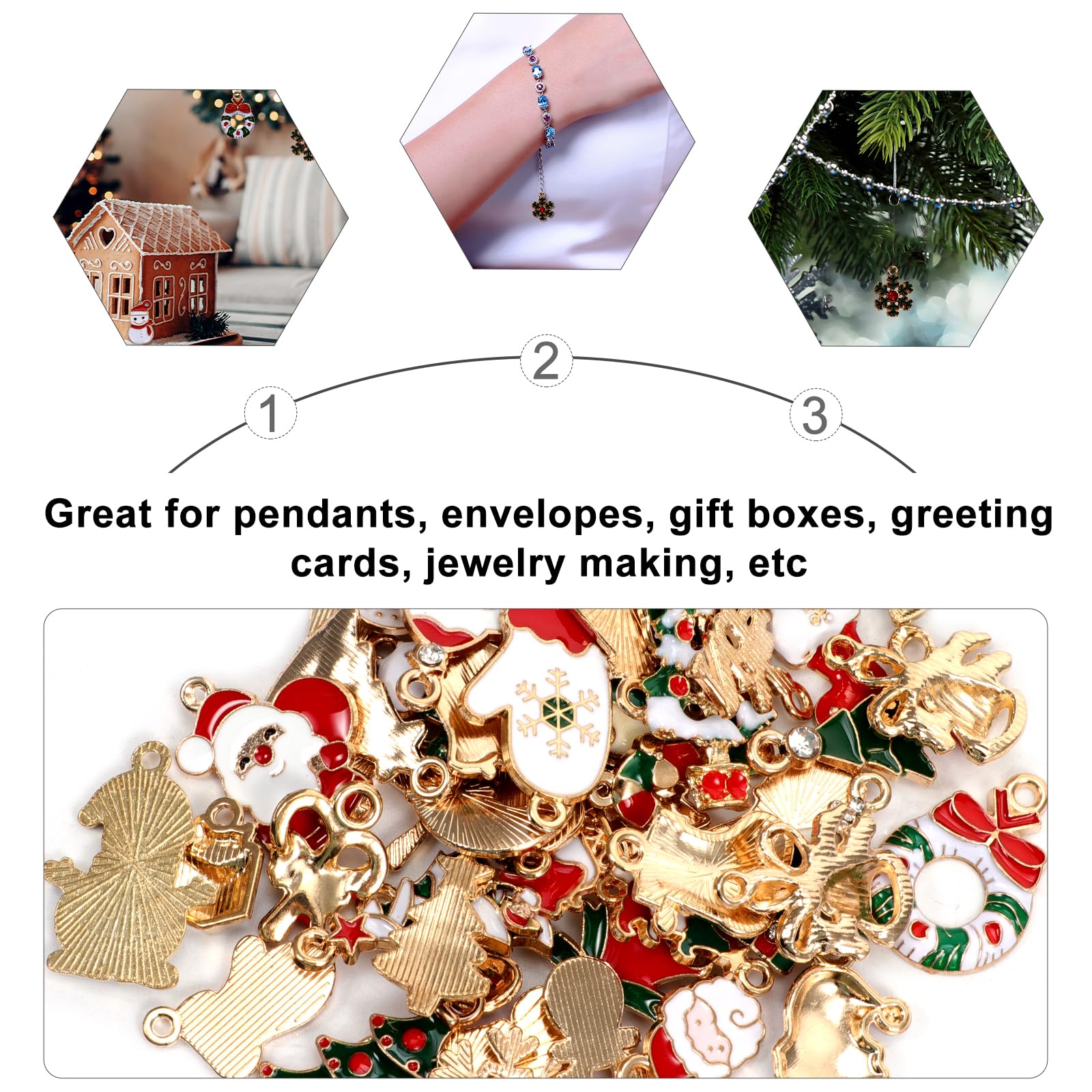 Angoily 150 Pezzi Pendenti in Smaltata Natalizi per Appendere Ciondoli Natale per Bracciali Collane Decorazioni Natale e Accessori Fai da Te per Feste e Regali