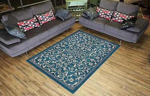Alfombra Conur Collection con diseño floral, moderna, contemporánea, tradicional, Verónica, 3 opciones de color (azul petróleo, 4 pies 11 pulgadas x