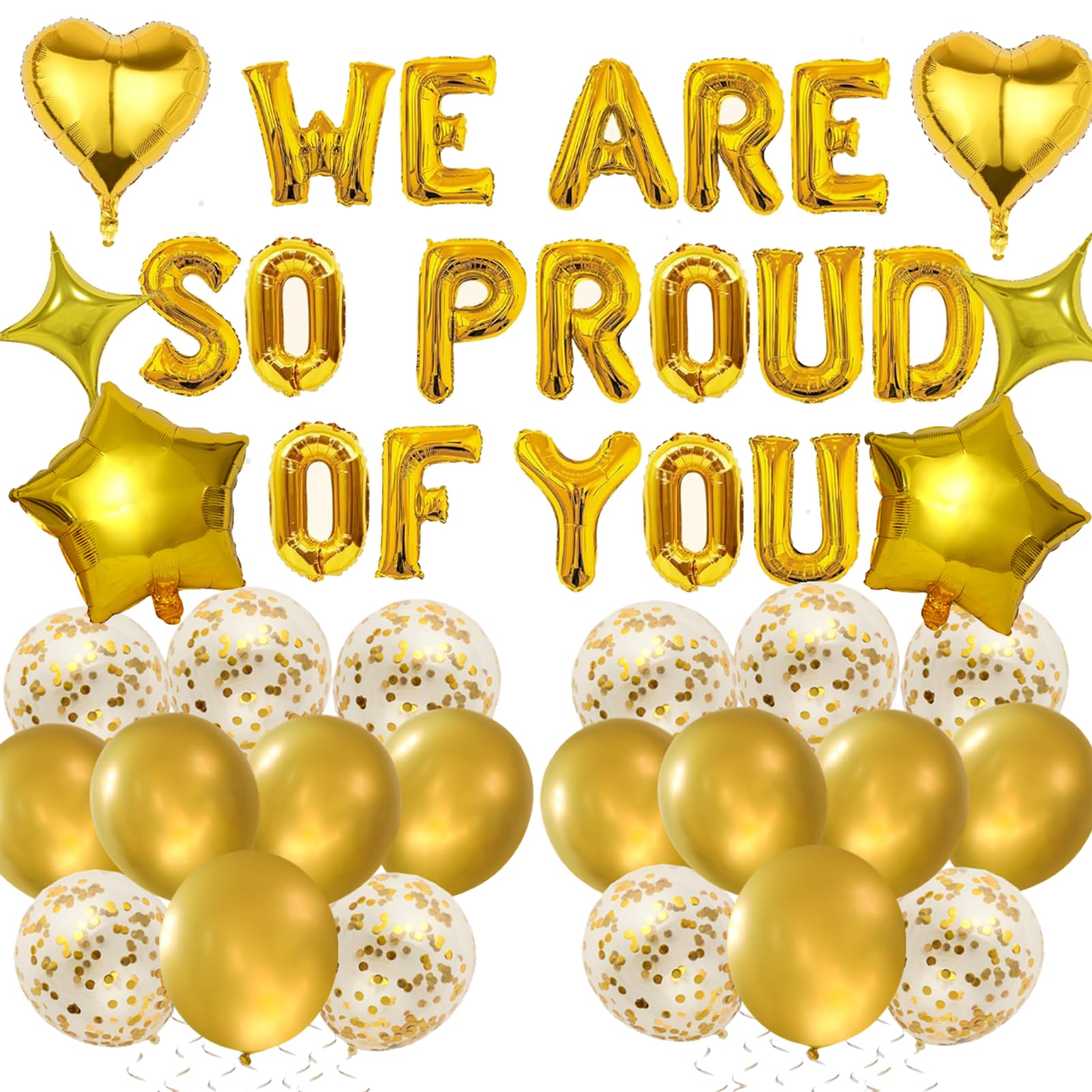 Graduation Decorations Congratulations Party Supplies - We Are So Proud of You Letter Foil Balloons Gold Well Done Decoration, Star Heart Foil Latex Balloon for Party