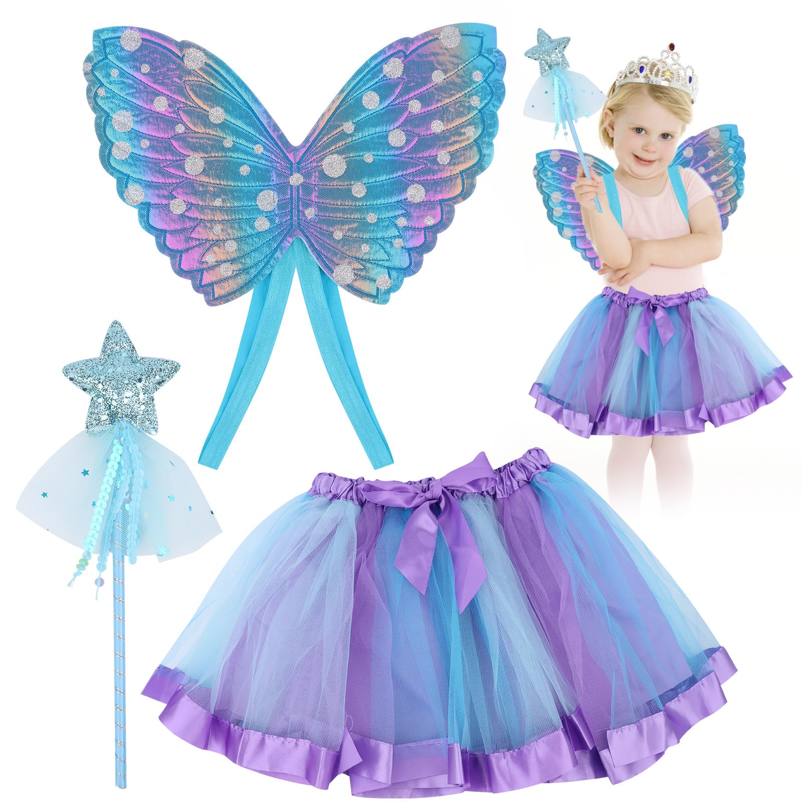 Disfraz Hada Niña, Disfraz Niña con Accesorios,Conjuntos de disfraces de mariposa,Disfraz Princesa Mariposa para Halloween Cumpleaños Cosplay Carnaval