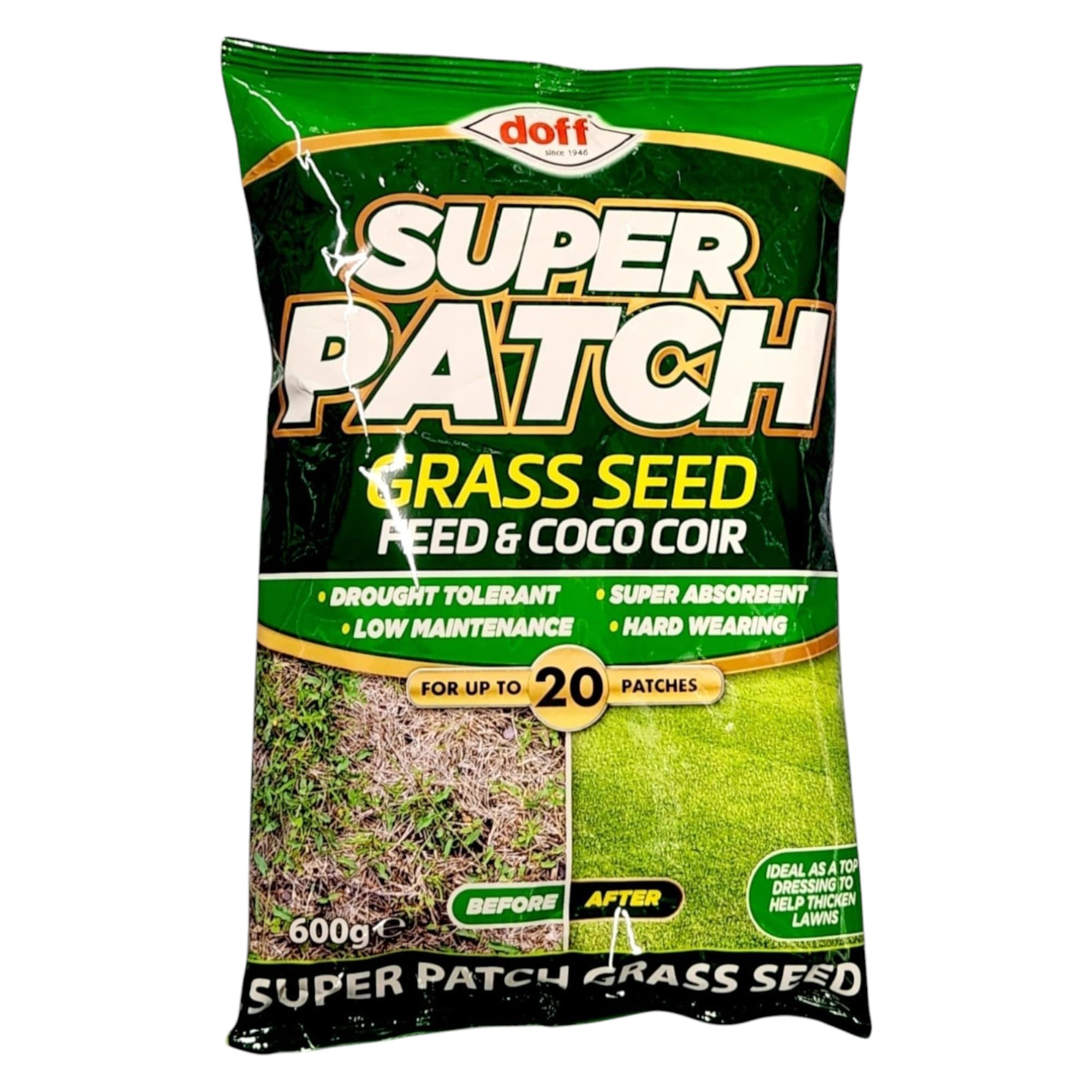 DIVAS SPIRITUAL Super Patch Grass Seed Feed and Coco Coir 600g Fast Acting Drought Tolerant Hard Wearing Low Maintenance Ideal for Lawn Repair