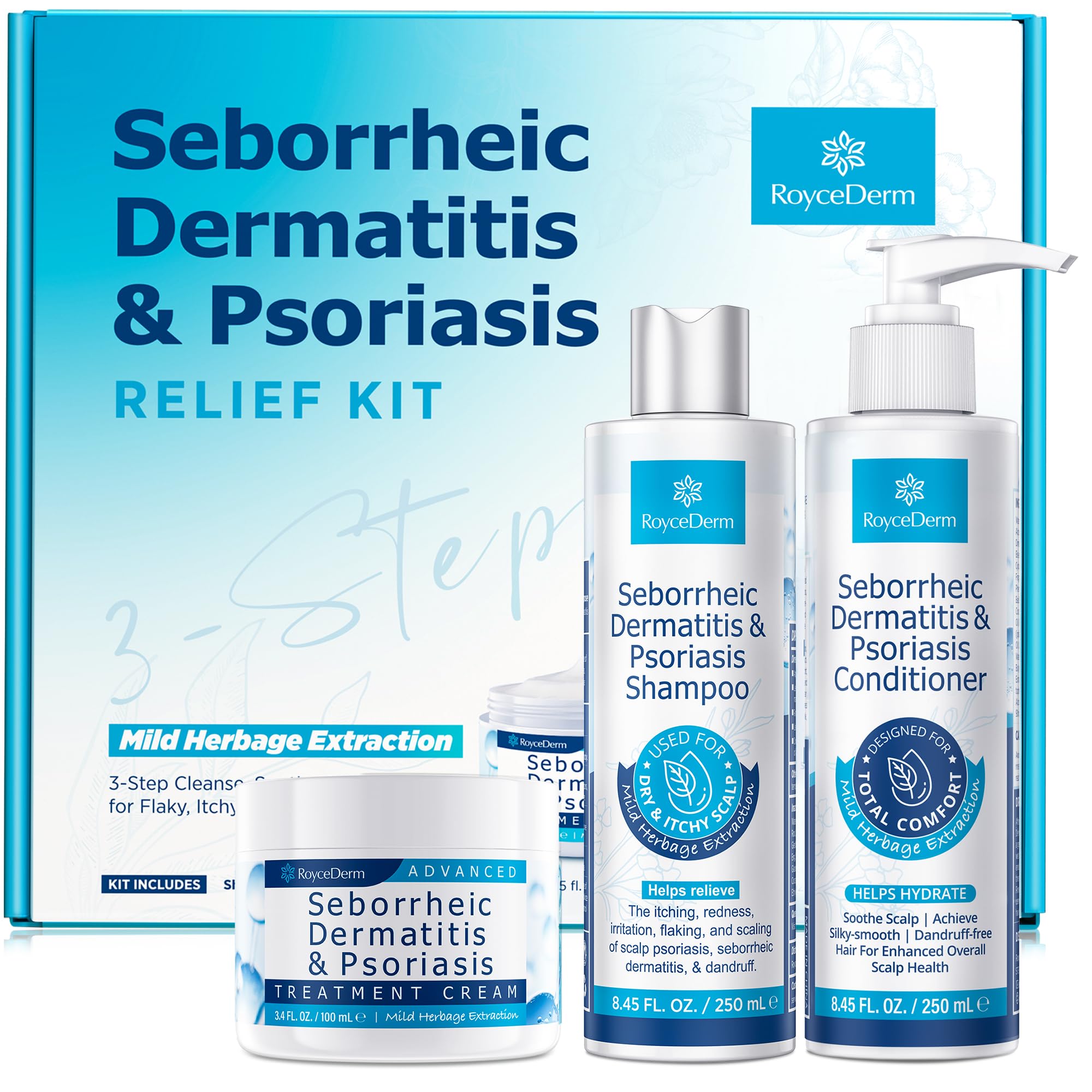Seborrheic Dermatitis & Psoriasis Cream, Shampoo and Conditioner Set - Scalp Therapy System for Folliculitis, Psoriasis, Dandruff, Dry Scalp - Scalp Treatment to Relieve Itching, Flaking, Irritation
