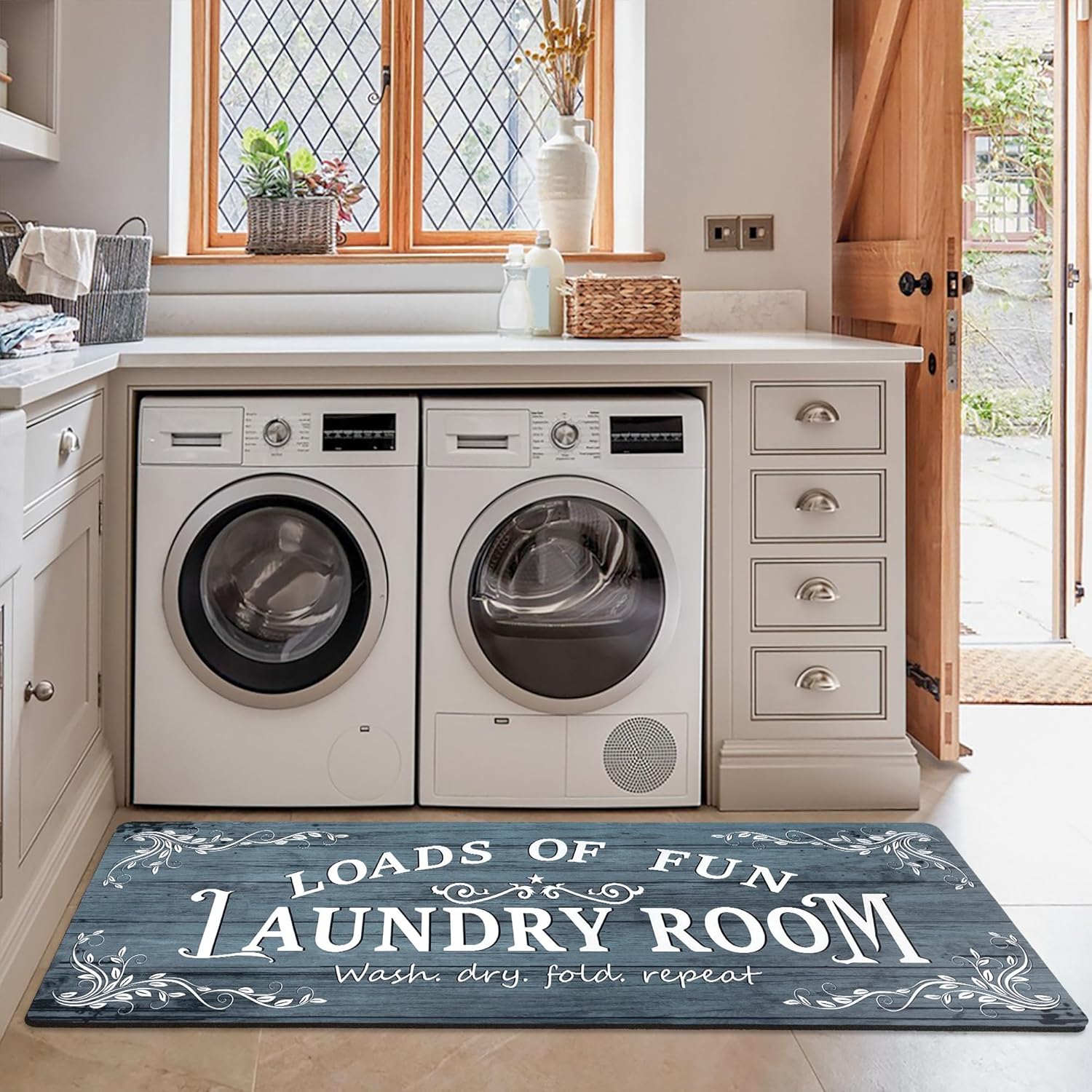Laundry Room Rug Runner 24"x72" Non Slip Waterproof Laundry Mats for Laundry Room Decor Washable Floor Farmhouse Laundry Rug for Mudroom Washroom Bathroom, Teal
